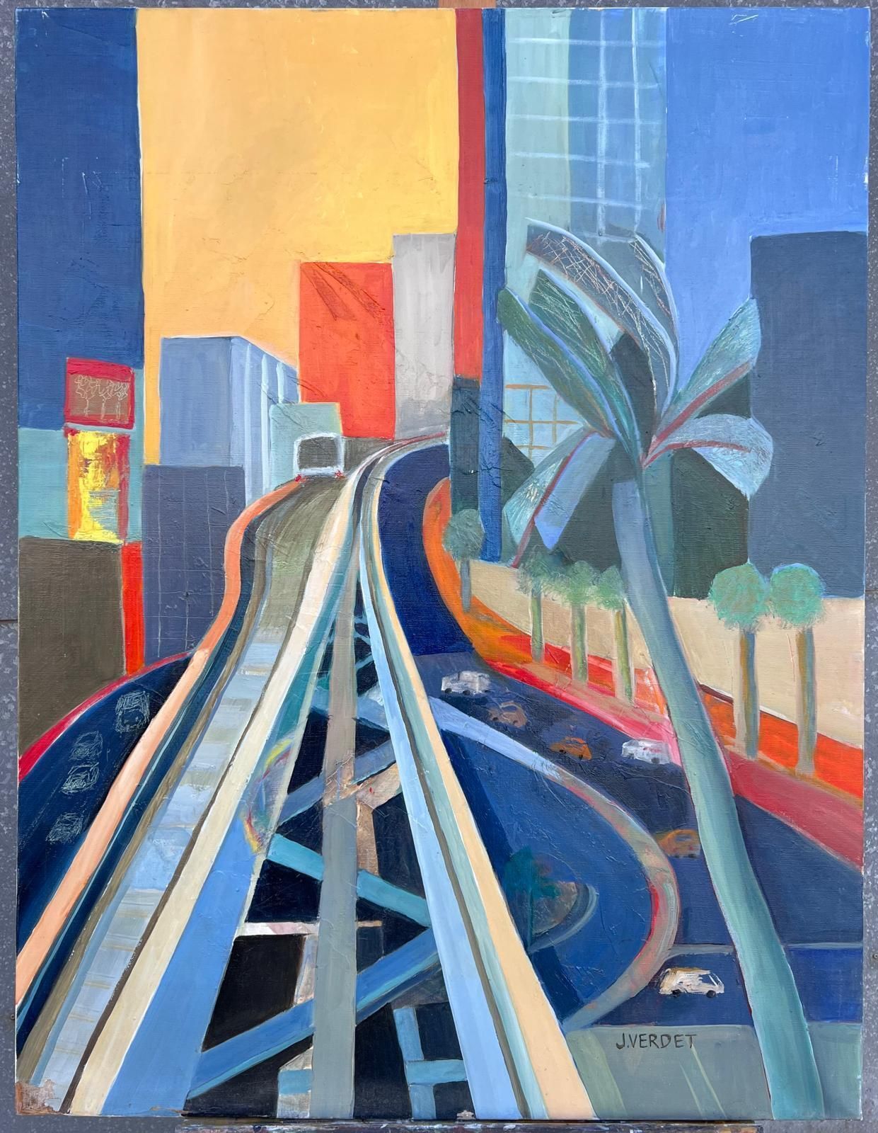 Jacqueline Verdet (1931 2023)huge French Contemporary Modernist Abstract Oil Painting Urban Jungle photo furniture