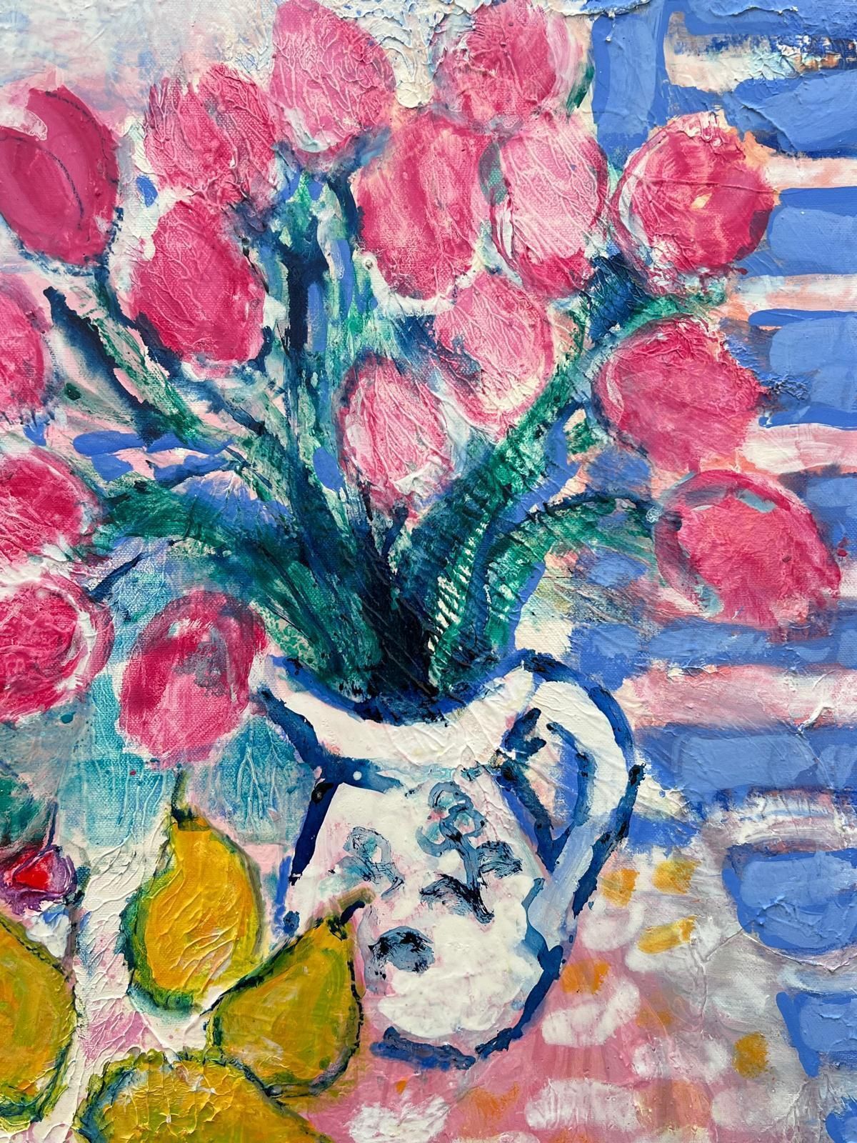 French Modernisttulips & Lemons In Sunny Window Mediterranean Sea Signed French Oil Painting photo 1519.0