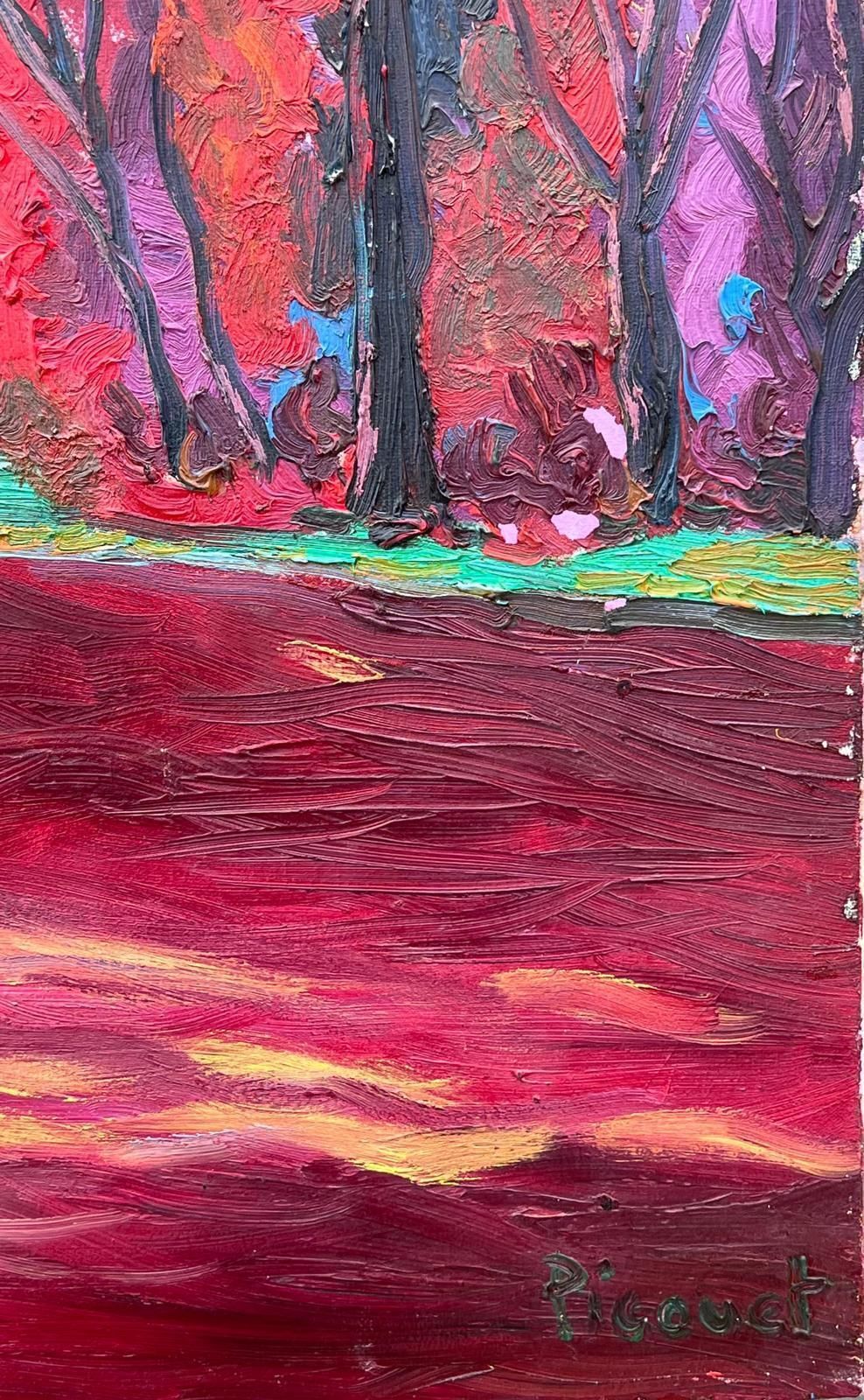 French Modernist1990's French Modernist Signed Oil The Lake At Enghien Colorful Trees photo buy
