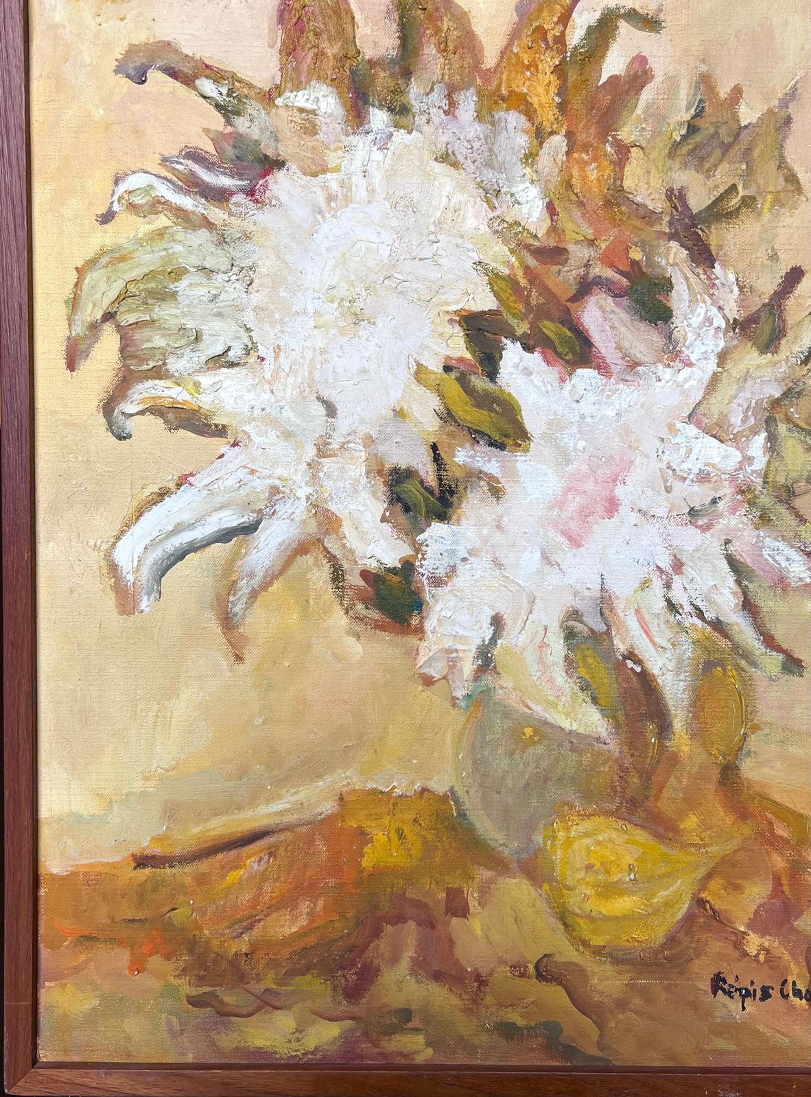 Regis Chaballarge French 20th Century Post Impressionist Signed Oil Sunflowers Still Life photo vinterior