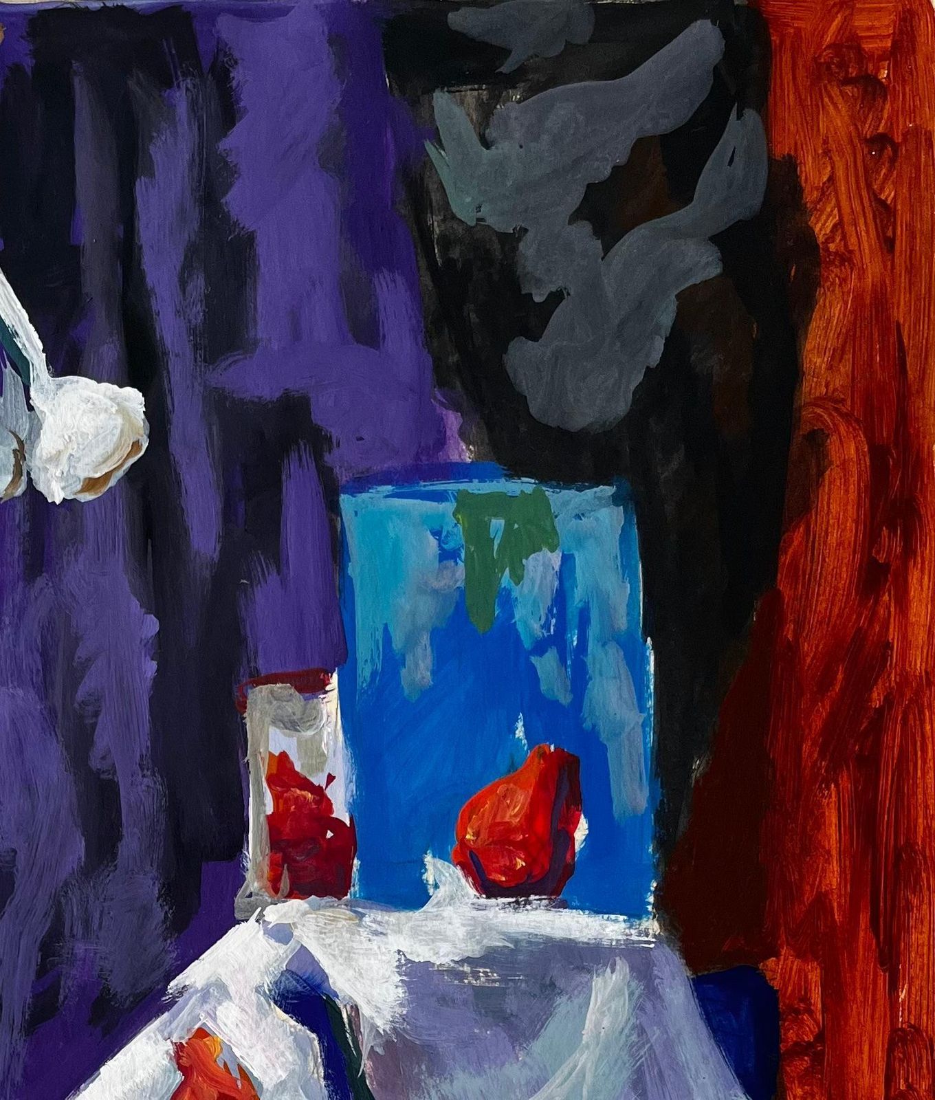 Guy Nicodstill Life With Garlic Strawberries And Blue Vase French Modernist Gouache photo Art