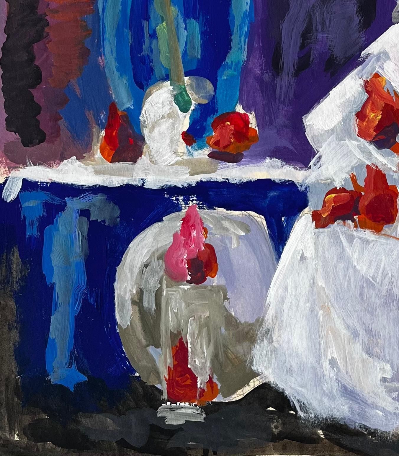 Guy Nicodstill Life With Garlic Strawberries And Blue Vase French Modernist Gouache photo vinterior