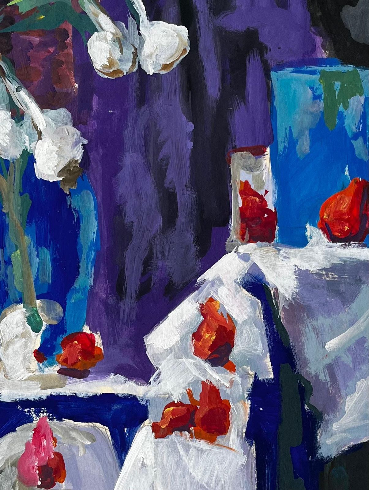 Guy Nicodstill Life With Garlic Strawberries And Blue Vase French Modernist Gouache photo buy