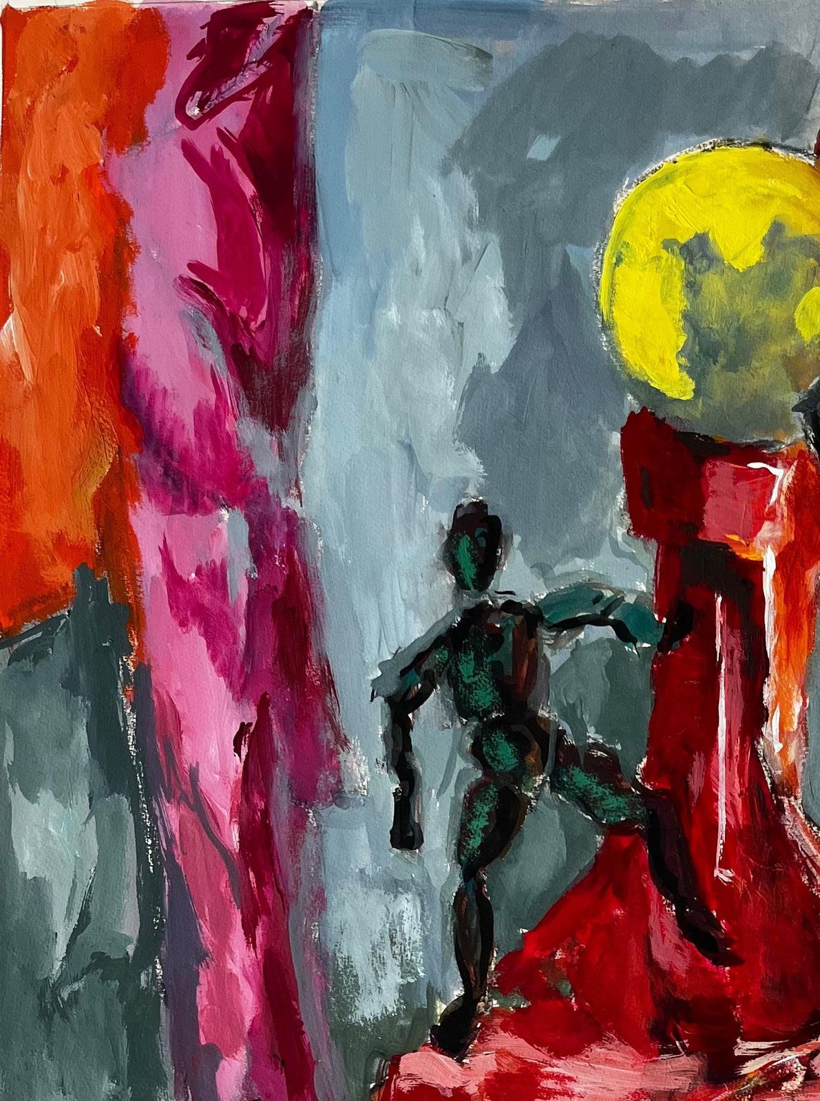 Guy Nicodstill Life With Wooden Mannequins Red Sculpture And Yellow Sphere French Gouache photo vinterior