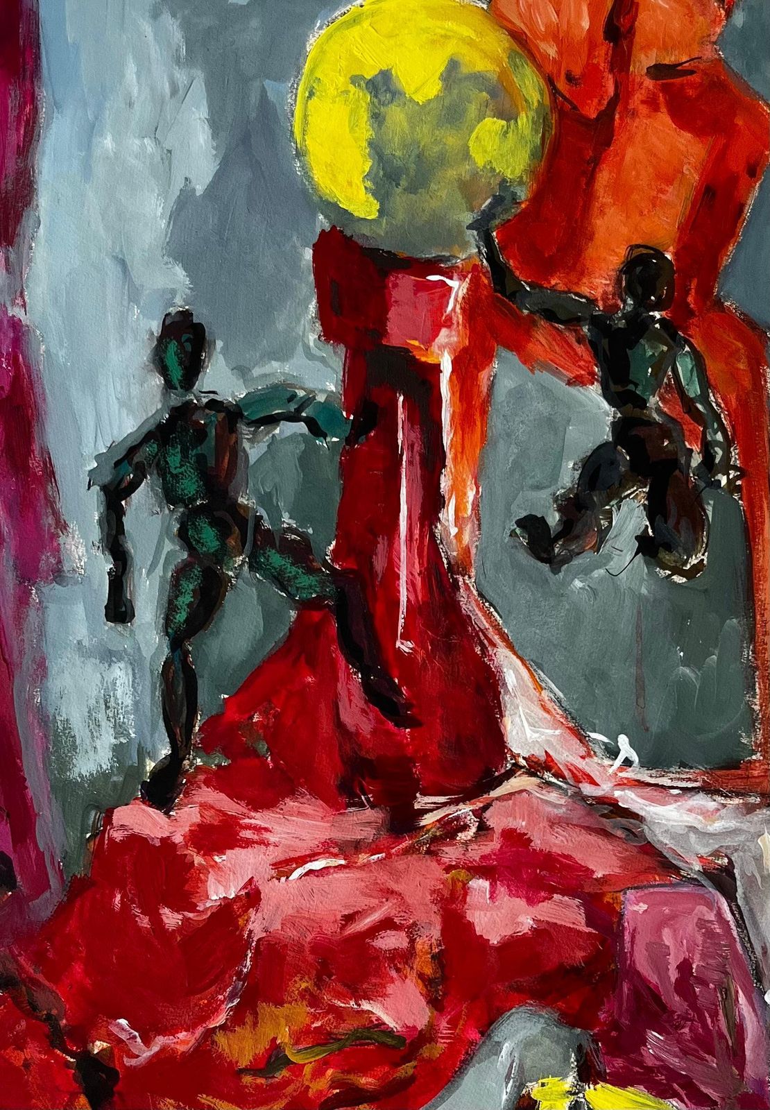 Guy Nicodstill Life With Wooden Mannequins Red Sculpture And Yellow Sphere French Gouache photo buy