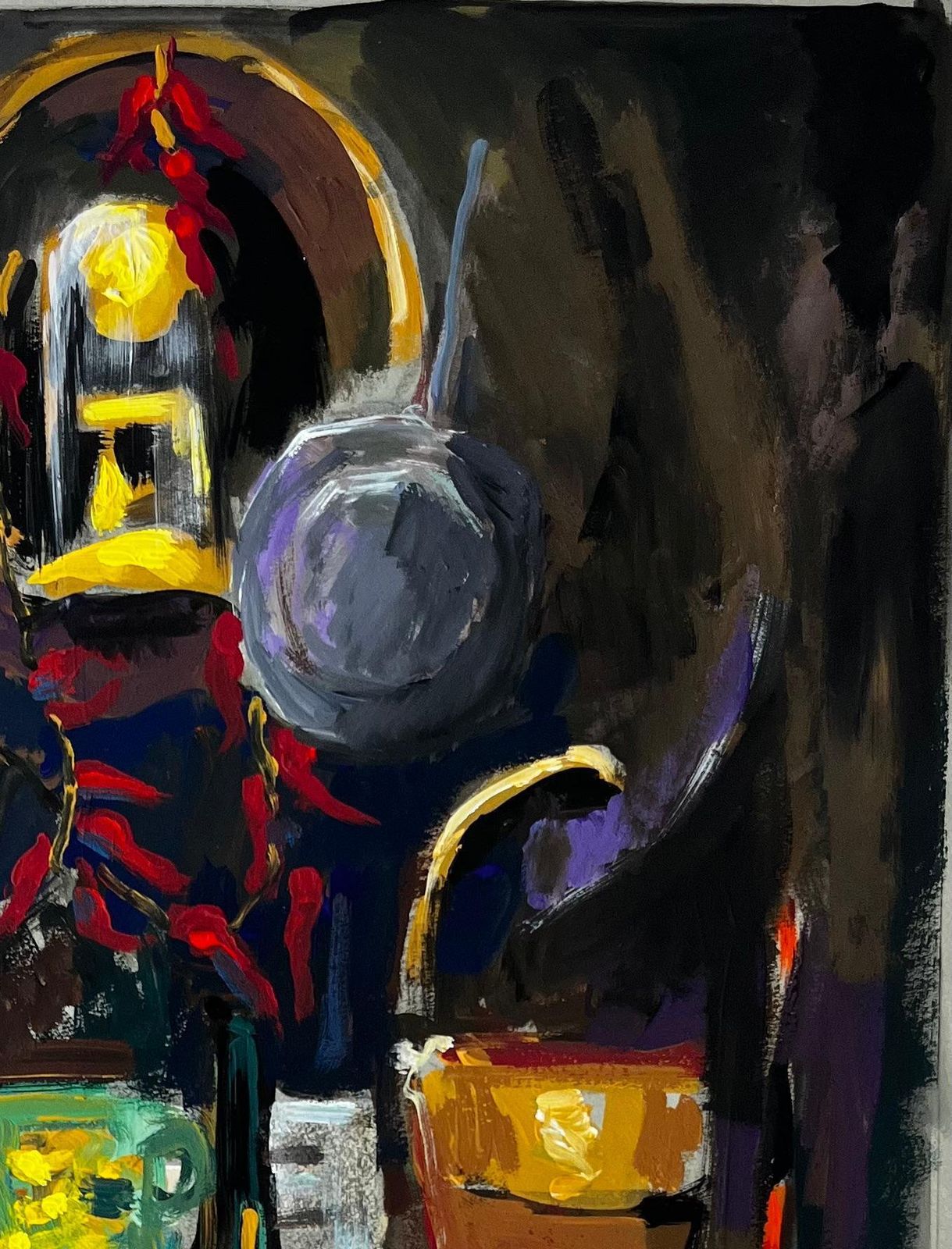 Guy Nicodstill Life With Lamp Cups And Flowers French Modernist Gouache photo Art