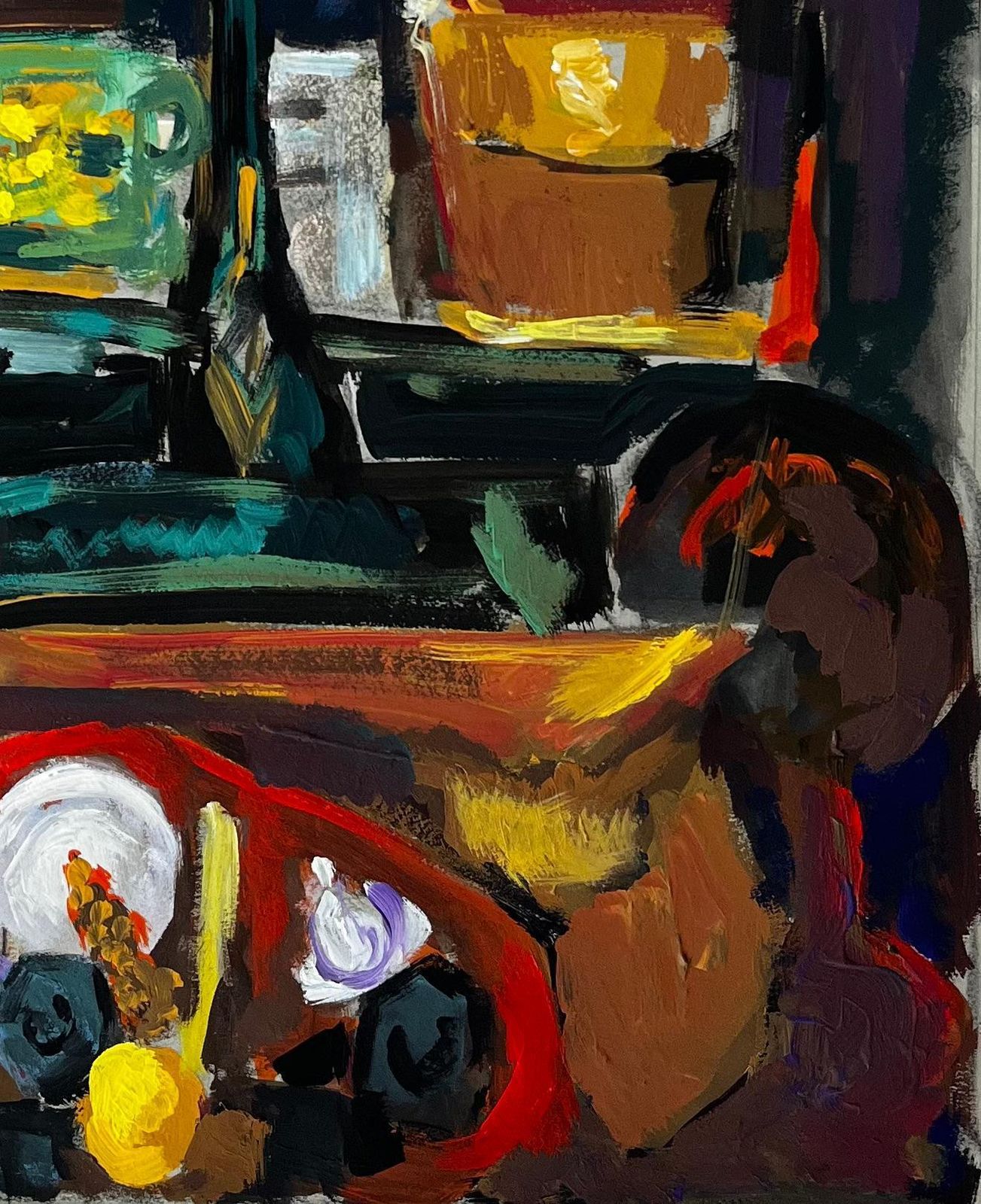 Guy Nicodstill Life With Lamp Cups And Flowers French Modernist Gouache photo 612.0