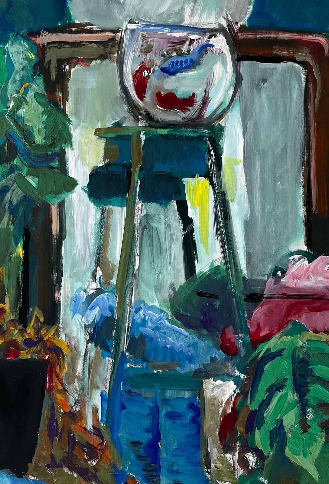 Guy Nicodinterior Still Life With Fish Bowl And Houseplants French Modernist Gouache photo buy