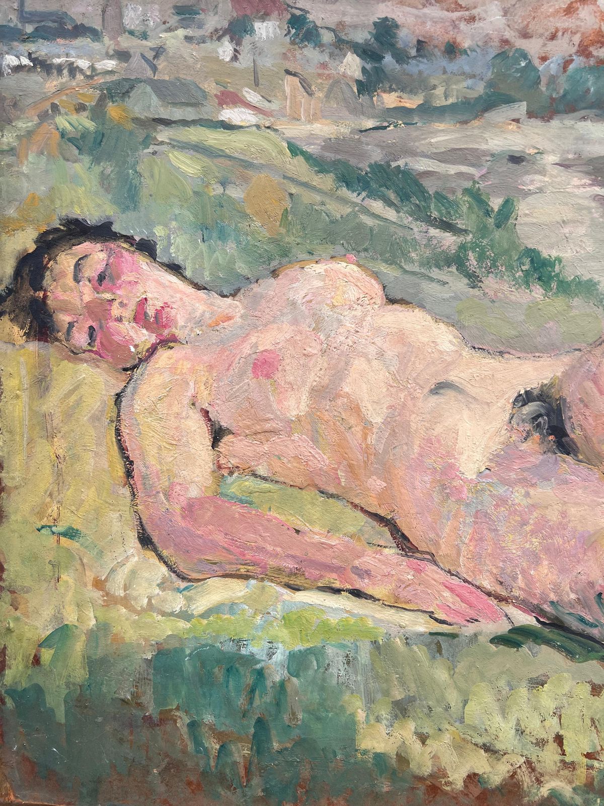 Suzanne Dinkesnude Female Study Posed On The Grass Mid Century French Painting1950's photo Art