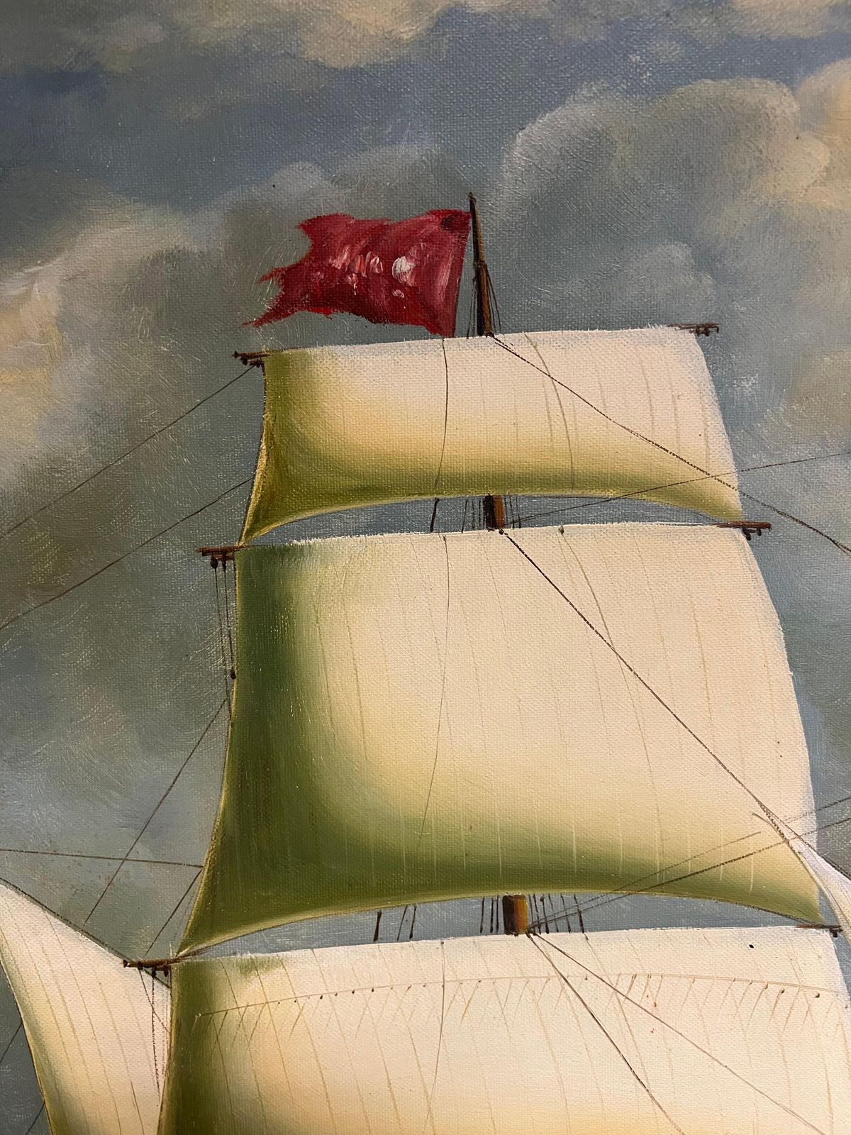 English Schoolgrand Scale Huge Maritime Oil Painting Of A Fully Rigged Tall Ship At Sea photo for sale