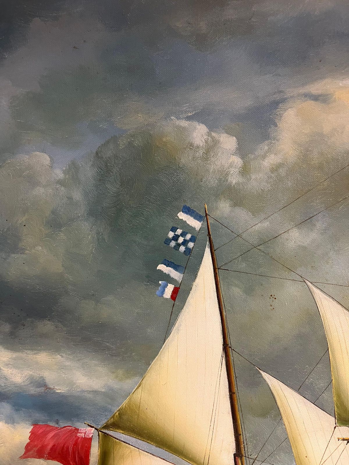 English Schoolgrand Scale Huge Maritime Oil Painting Of A Fully Rigged Tall Ship At Sea photo Art