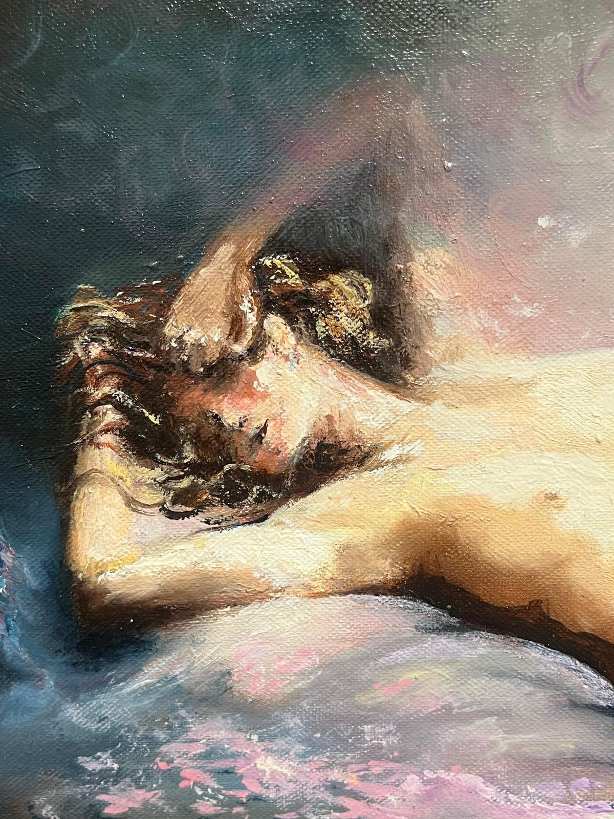 French Schoolfrench Reclining Nude In Dreamlike Light Radiant Serenity Framed Oil Painting20th Century photo Art