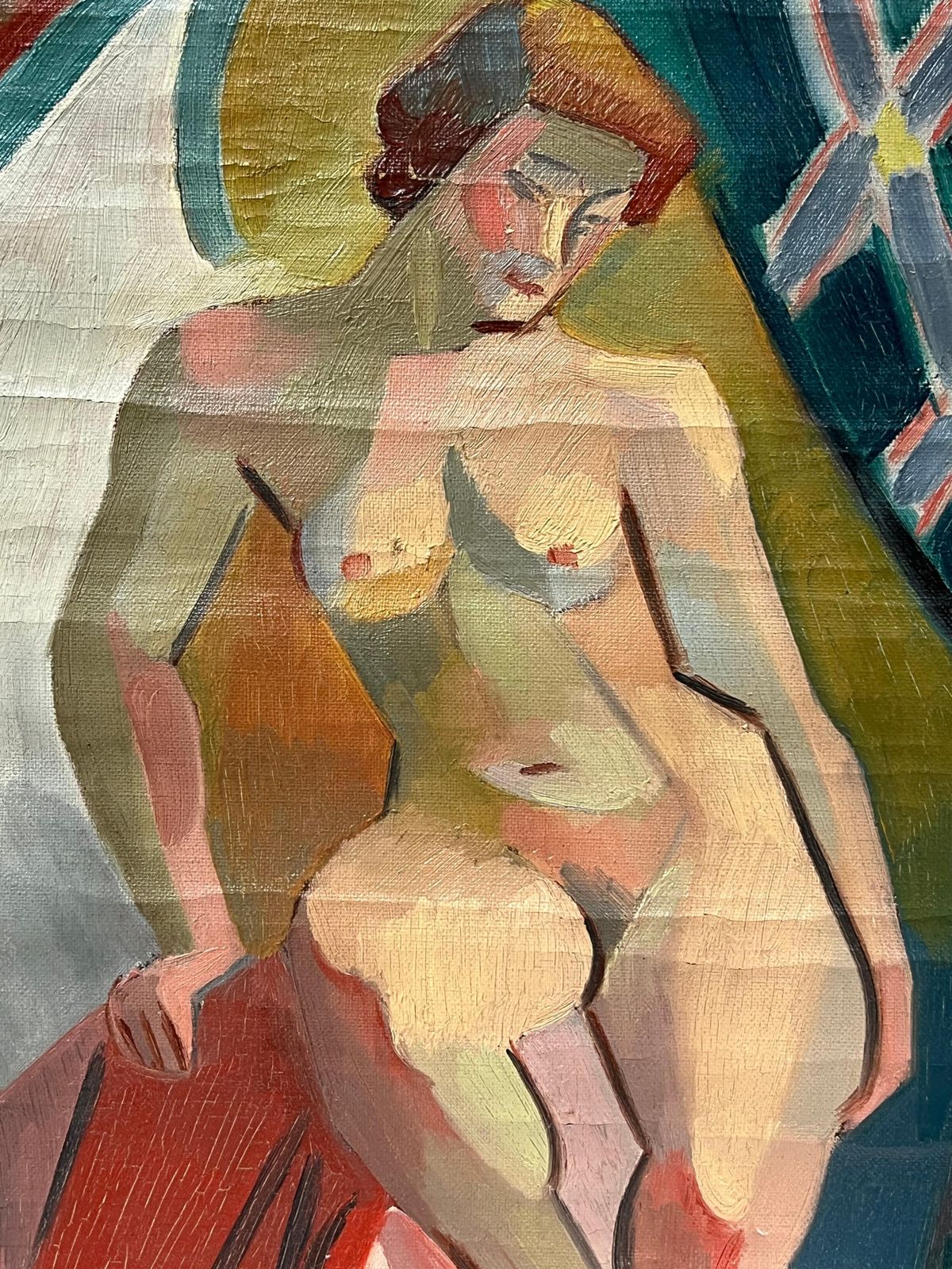 Henri Van Der Beck1930's French Cubist Signed Oil Nude Lady1930's photo Art