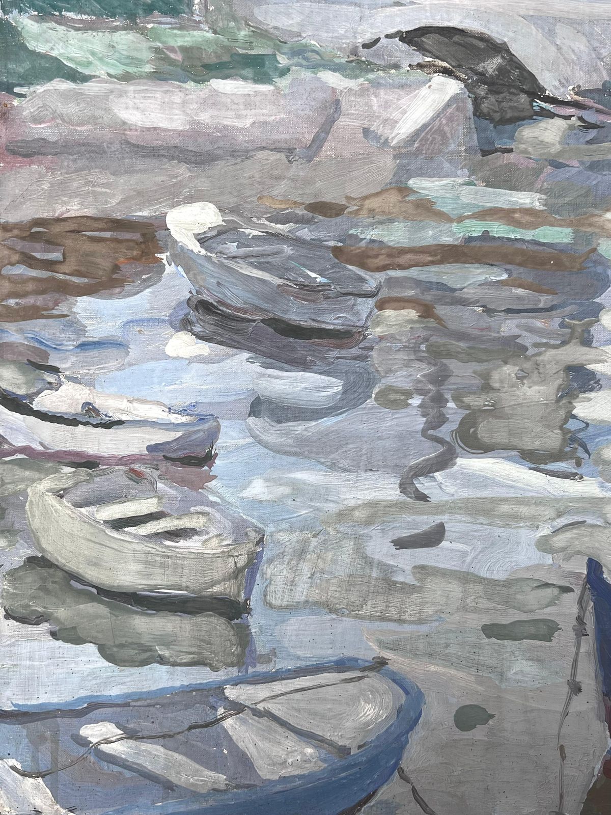 Suzanne Dinkesgrey Stone Bridge Arch Bridge Boat Canal French Impressionist Painting1950's photo Art