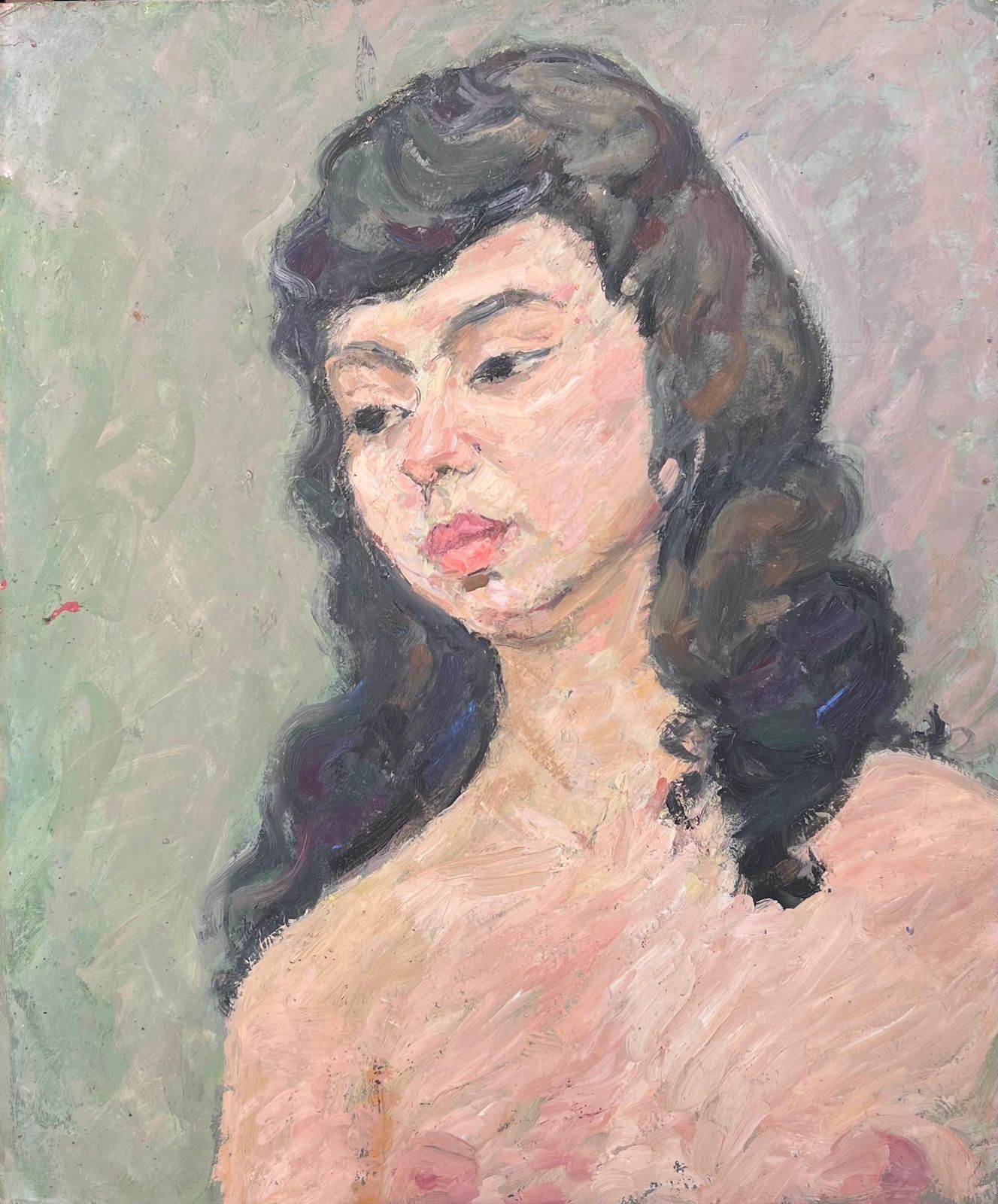 Suzanne Dinkesnude Portrait Of A Female With Black Hair Mid Century French Painting1950's