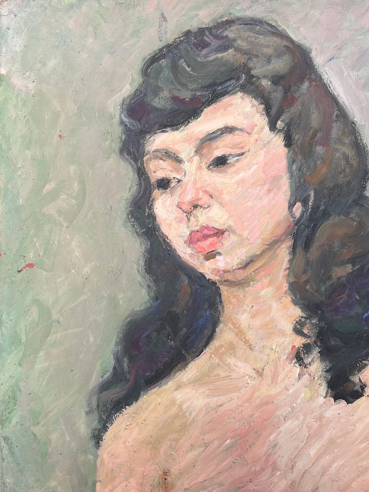 Suzanne Dinkesnude Portrait Of A Female With Black Hair Mid Century French Painting1950's photo buy