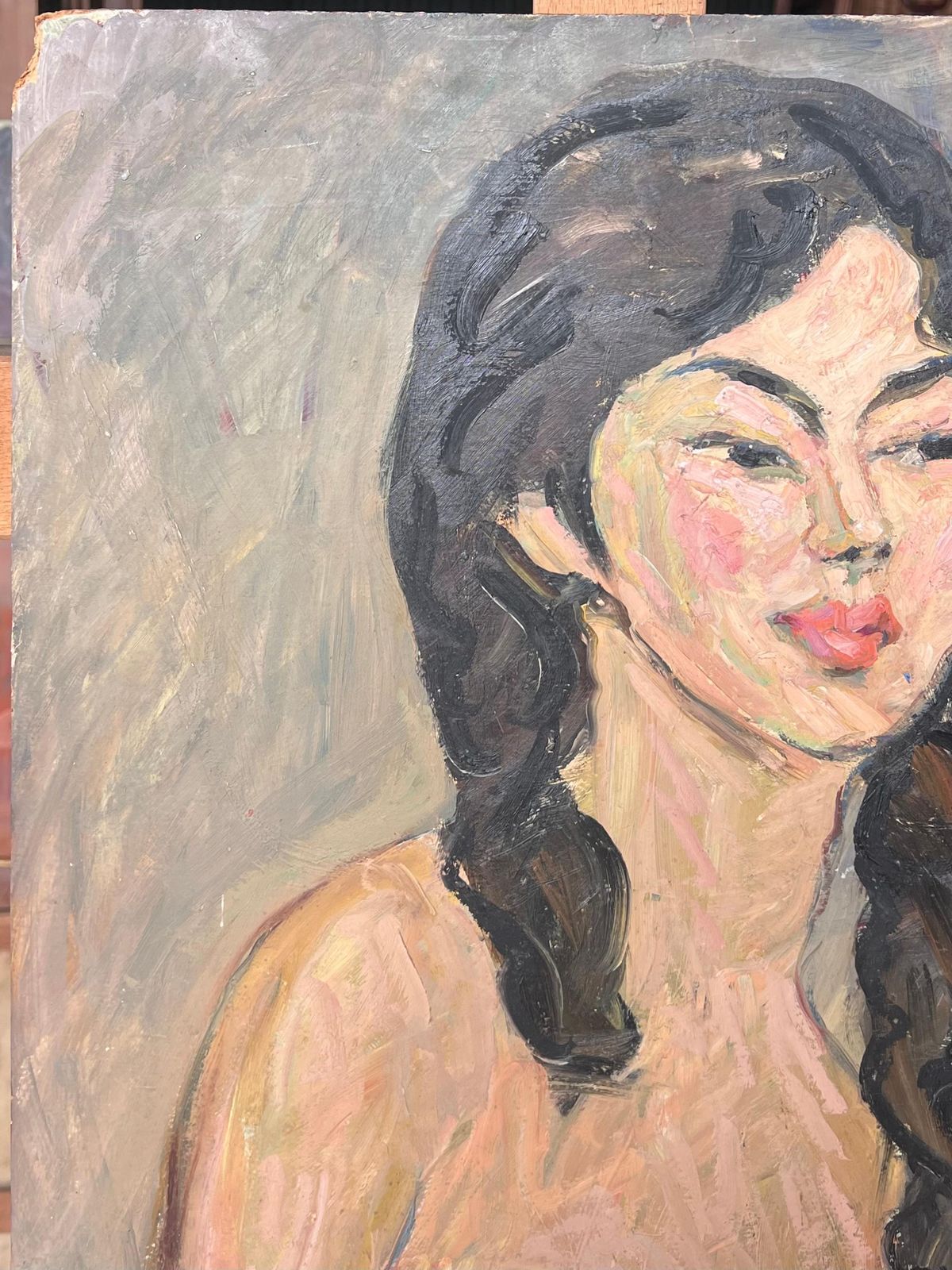 Suzanne Dinkesnude Portrait Of A Female With Black Curly Hair Mid Century French Painting1950's photo Art