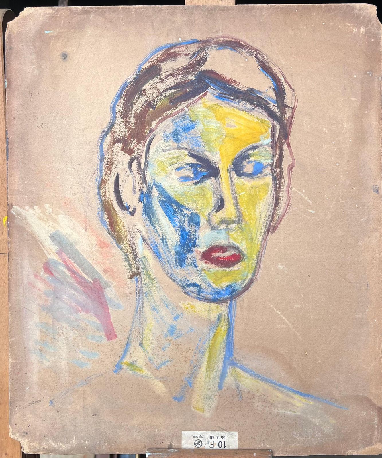 Suzanne Dinkesnude Portrait Of A Female With Black Curly Hair Mid Century French Painting1950's photo vintage