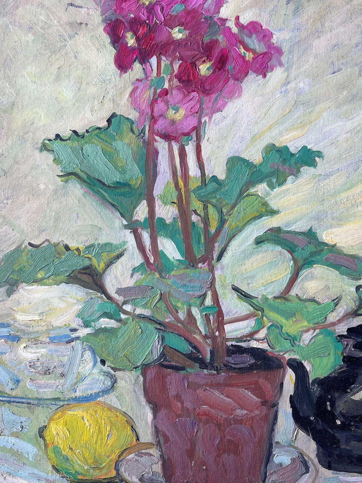 Suzanne Dinkespink Flowers In Plant Pot Kitchen Interior Mid Century French Painting1950's photo buy
