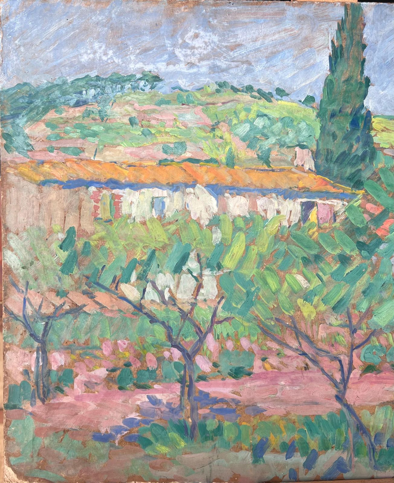 Suzanne Dinkesprovence Chateau Hidden In The Olive Grove Mid Century Impressionist Painting1950's photo for sale