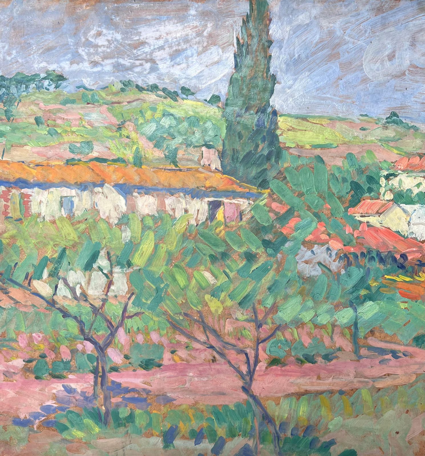 Suzanne Dinkesprovence Chateau Hidden In The Olive Grove Mid Century Impressionist Painting1950's photo vinterior