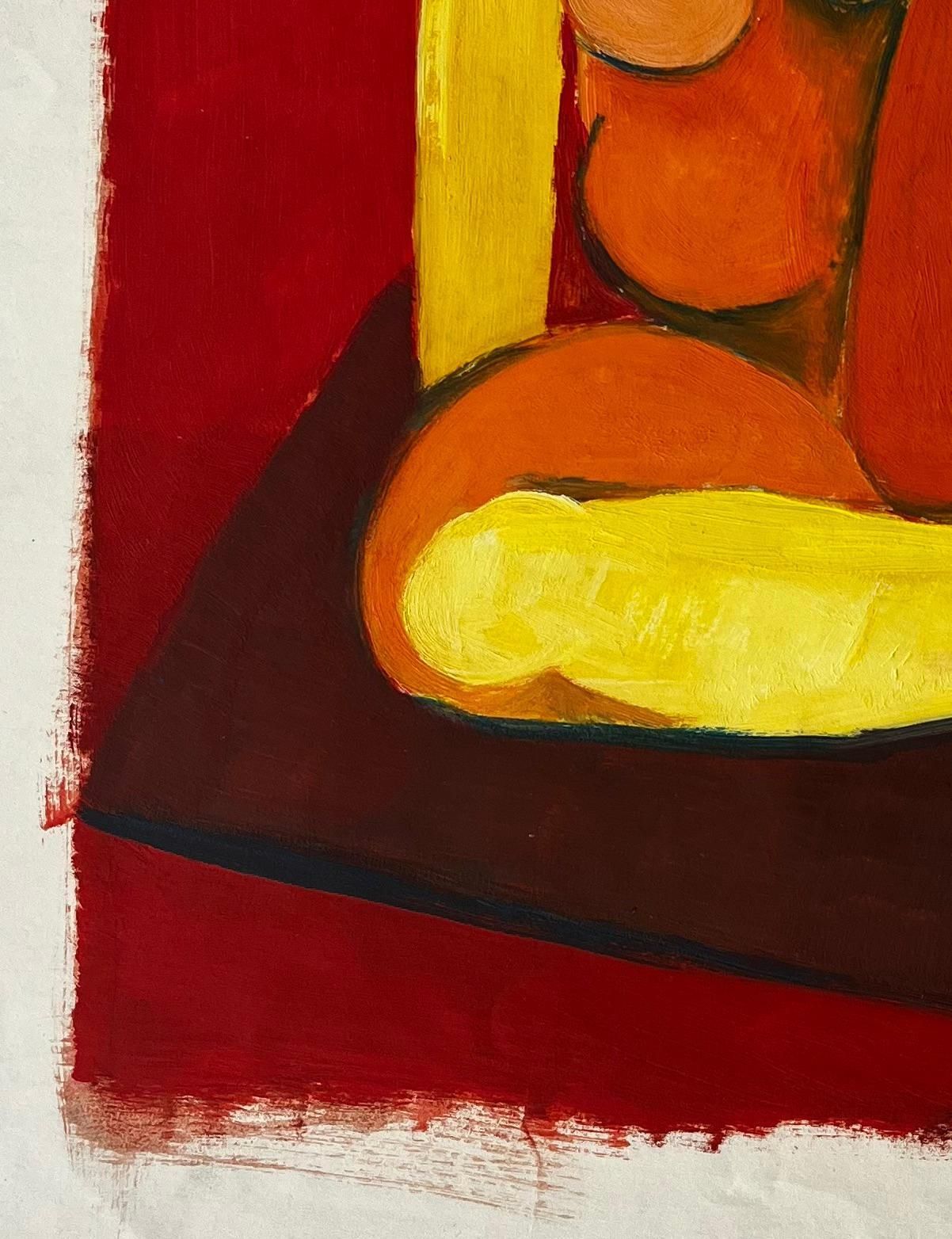 Guy Nicodabstract Seated Nude With Red Background French Modern Figurative Gouache photo vinterior
