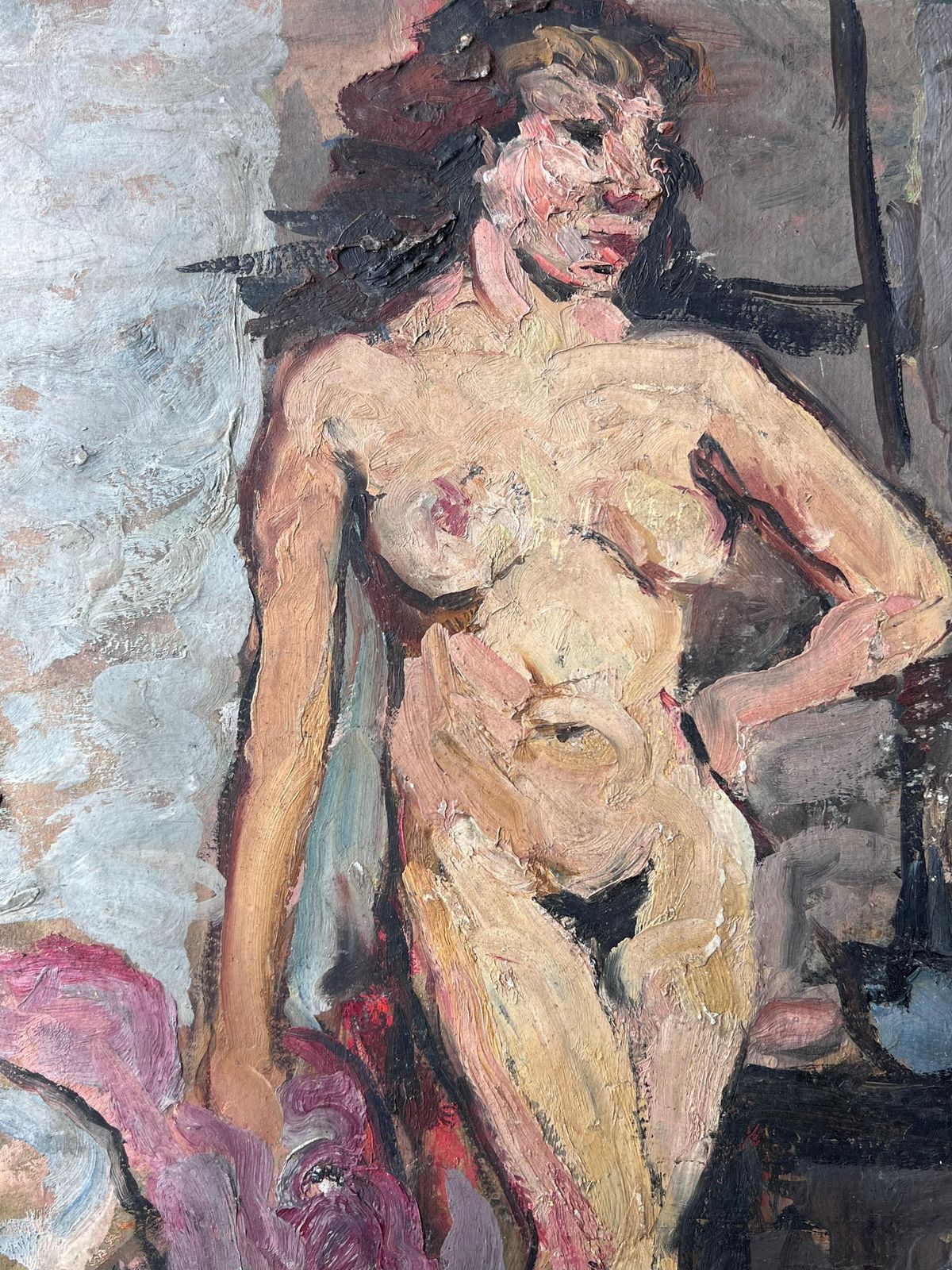 Suzanne Dinkesmid Century French Impressionist Painting Nude Study Of A Dark Haired Lady1950's photo for sale