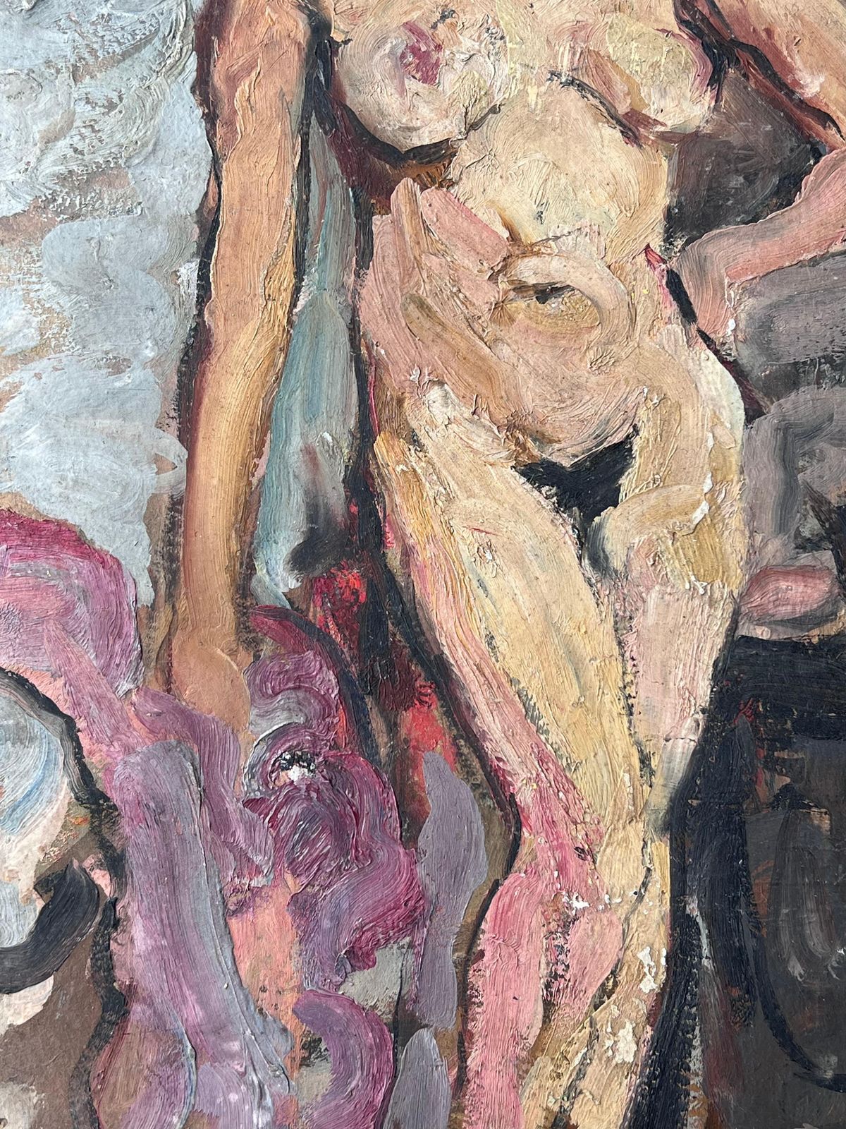 Suzanne Dinkesmid Century French Impressionist Painting Nude Study Of A Dark Haired Lady1950's photo vintage