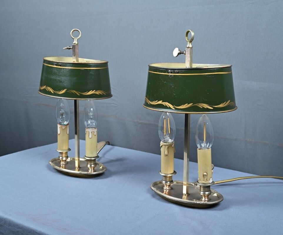Pair Of Brass Bouillotte Lamps Empire Style  Early 20th Century photo buy