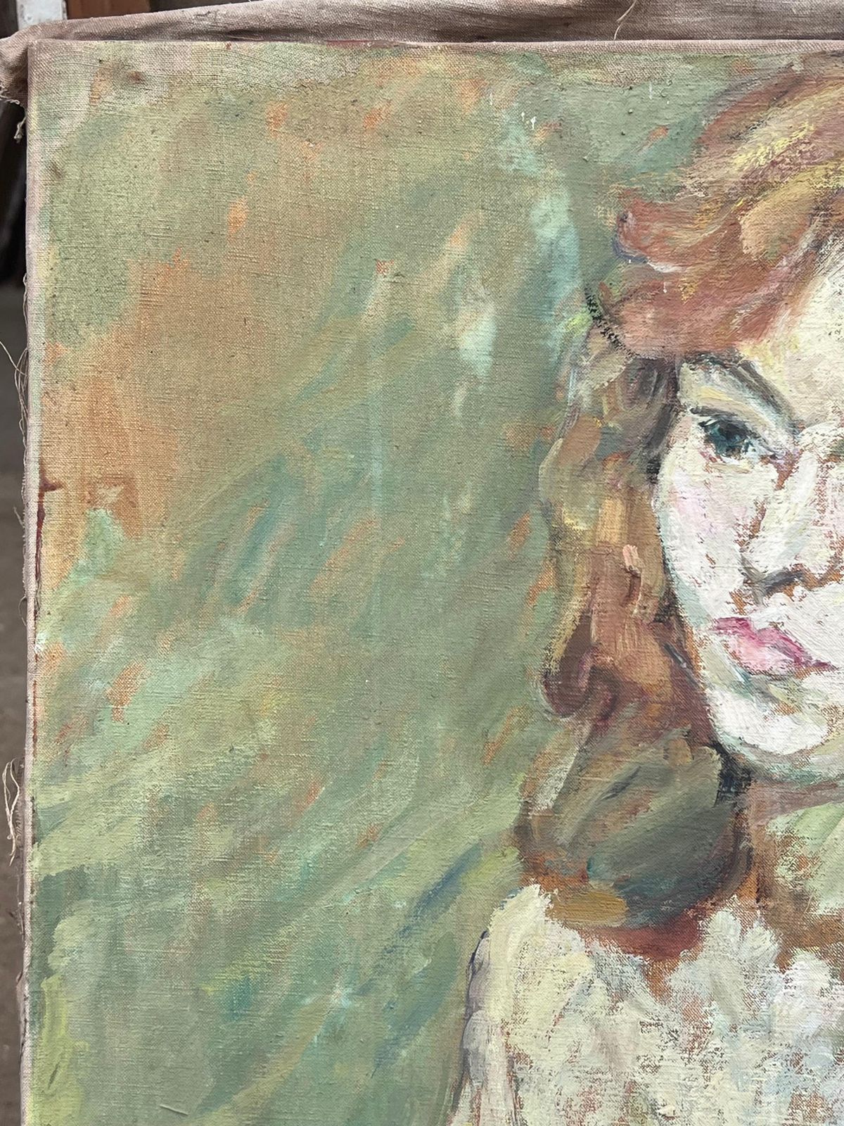 Suzanne Dinkesblonde Nude Female In Green Interior Mid Century French Impressionist Painting1950's photo vintage