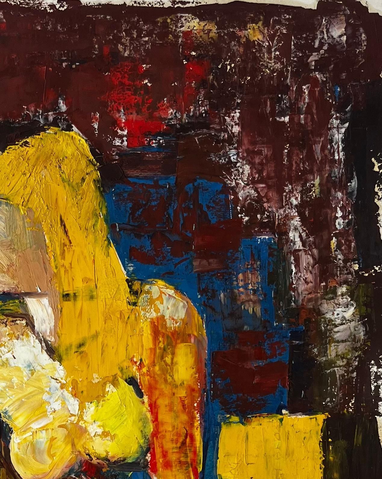 Guy Nicodseated Nude Woman Modernist Study French Gouache Painting In Bold Primary Colour photo Art