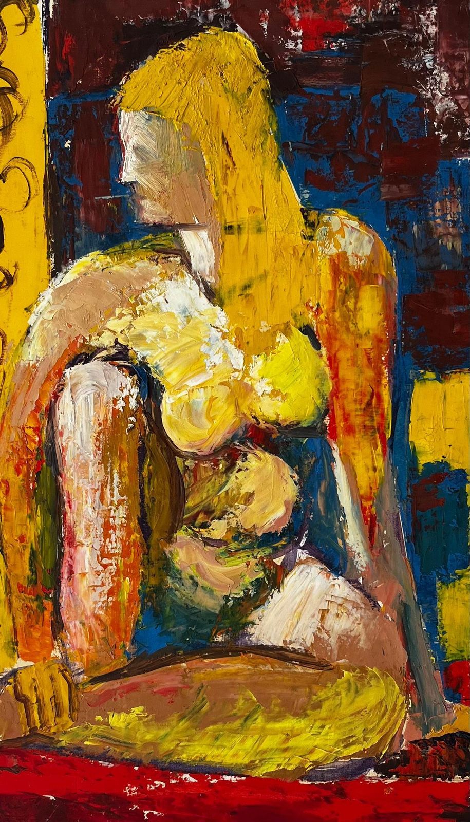 Guy Nicodseated Nude Woman Modernist Study French Gouache Painting In Bold Primary Colour photo buy