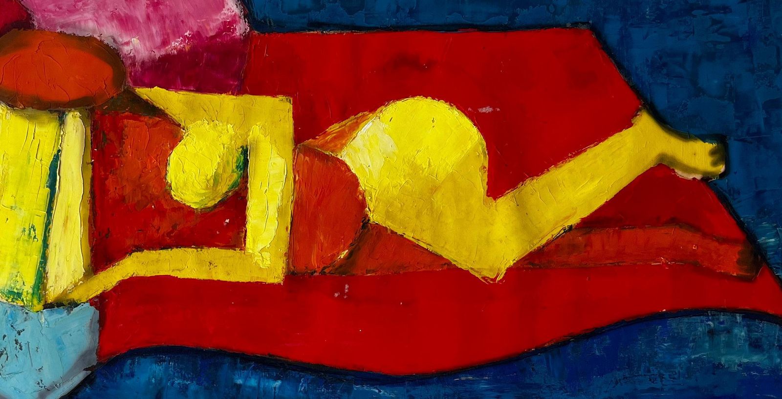Guy Nicodreclining Nude On Red And Blue Modern Abstract French Oil Painting photo buy