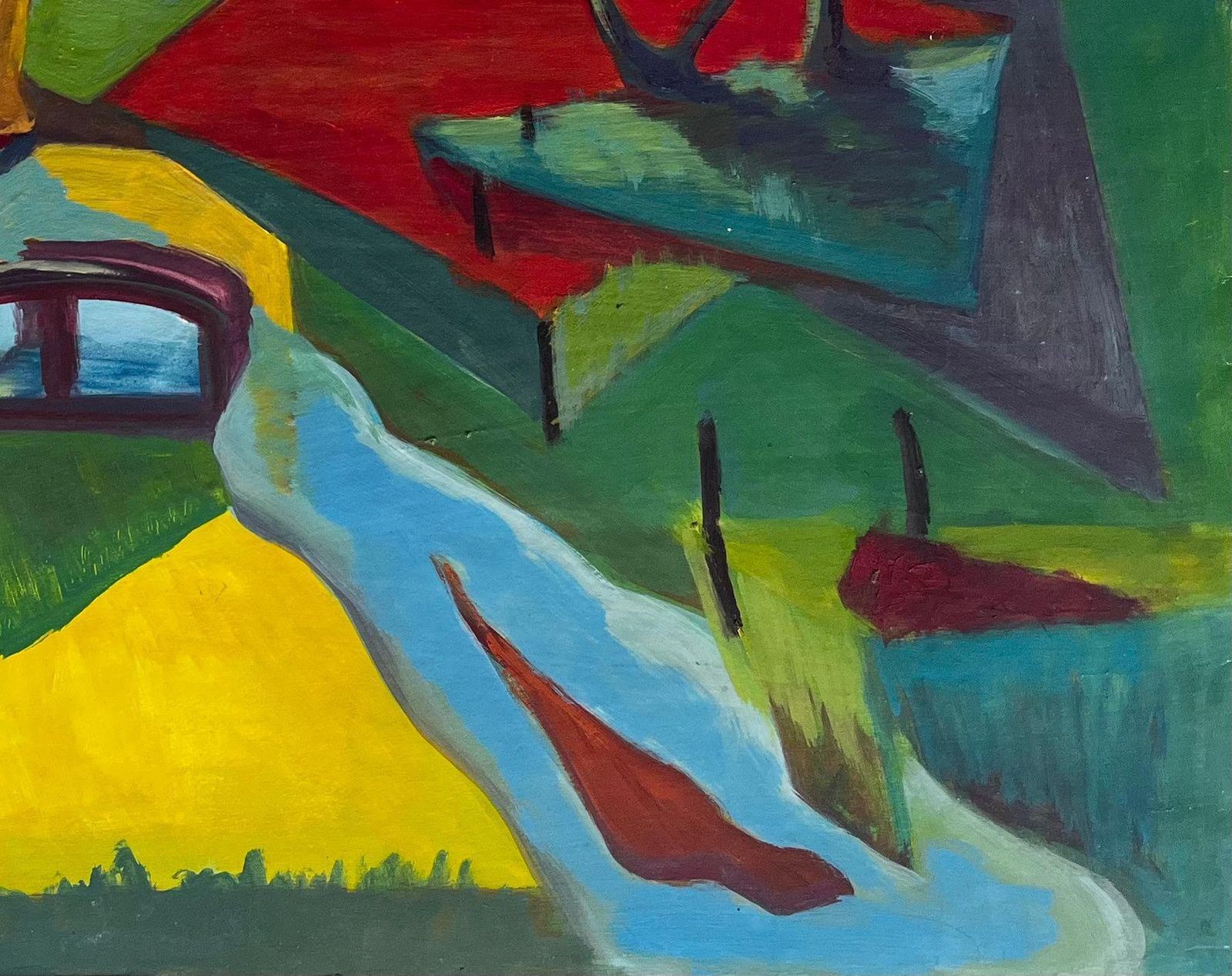 Guy Nicodcolourful Countryside Road With Bridge French Modern Landscape Gouache photo 673.0