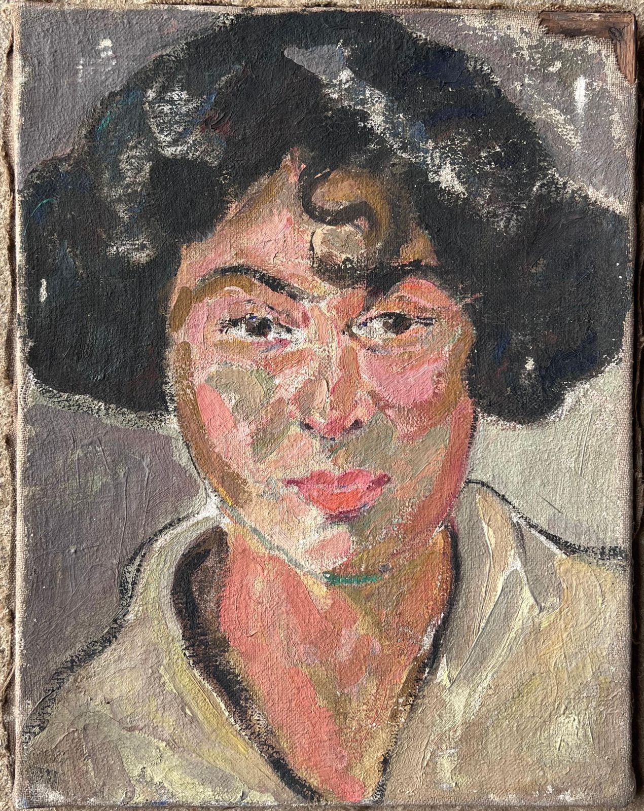 Suzanne Dinkesdark Haired Lady With Strong Features Mid Century French Impressionist Painting1950's photo furniture