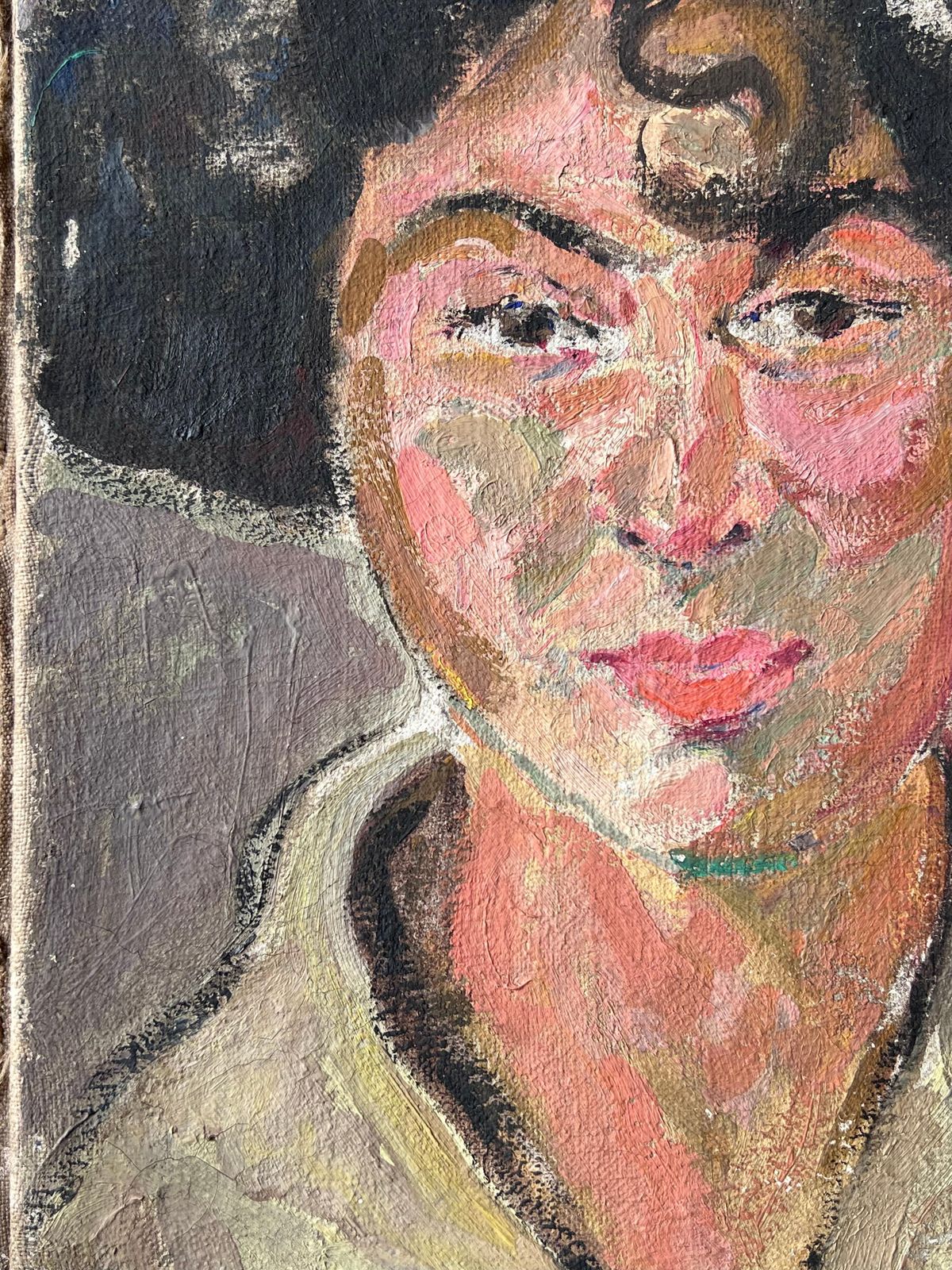 Suzanne Dinkesdark Haired Lady With Strong Features Mid Century French Impressionist Painting1950's photo 763.0