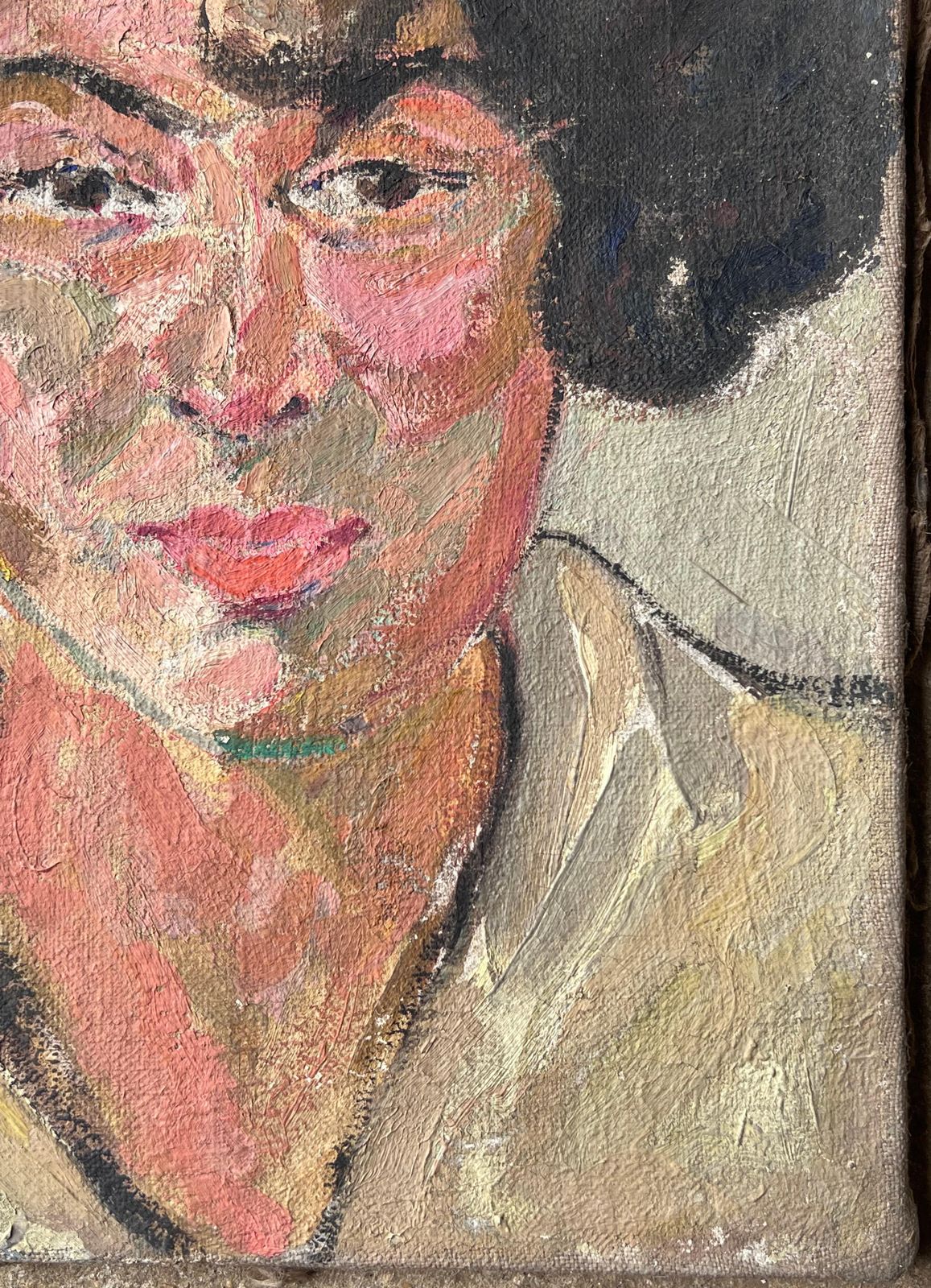 Suzanne Dinkesdark Haired Lady With Strong Features Mid Century French Impressionist Painting1950's photo vinterior