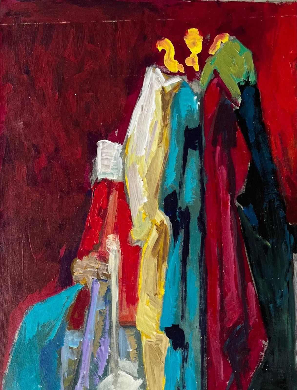 Guy Nicodcolourful  French Modern Oil Still Life With Fabrics Bottles And Picture Frame photo Art