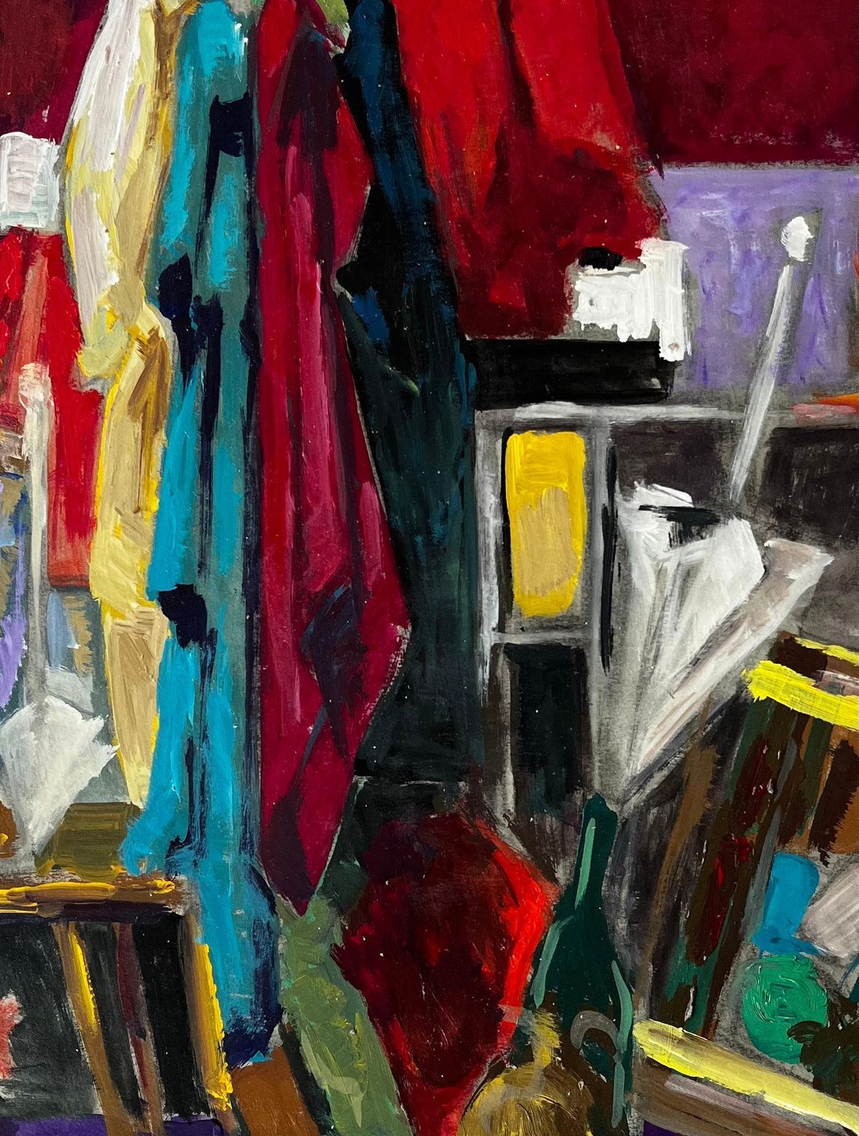 Guy Nicodcolourful  French Modern Oil Still Life With Fabrics Bottles And Picture Frame photo buy