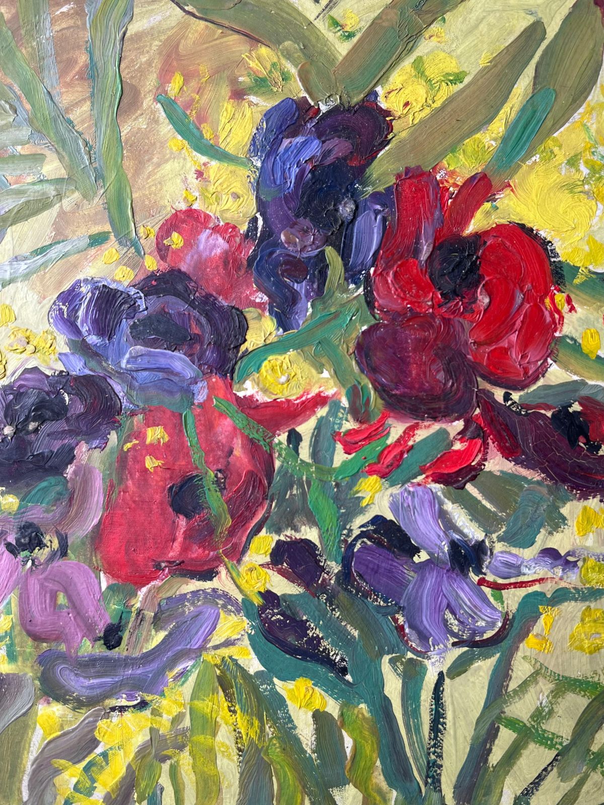 Suzanne Dinkespurple & Red Plant In A Yellow Room Mid Century French Impressionist Painting1950's photo Art