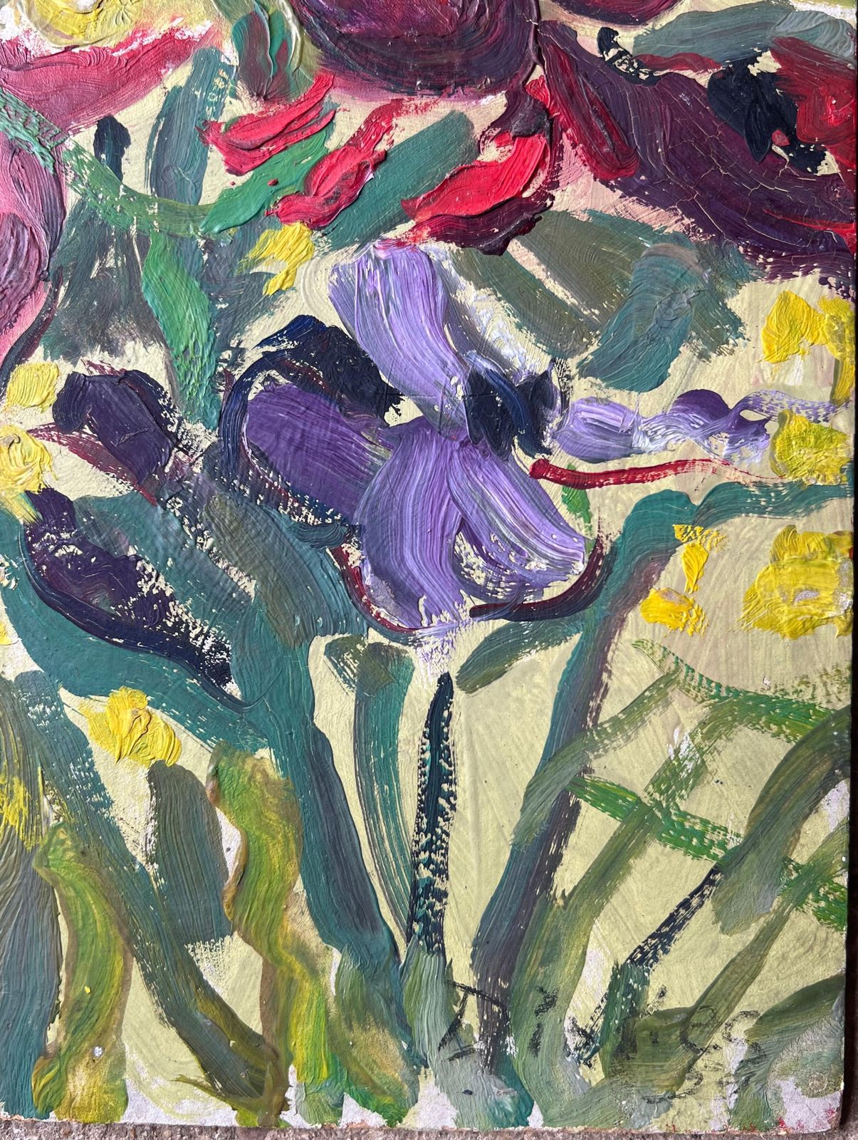 Suzanne Dinkespurple & Red Plant In A Yellow Room Mid Century French Impressionist Painting1950's photo vinterior