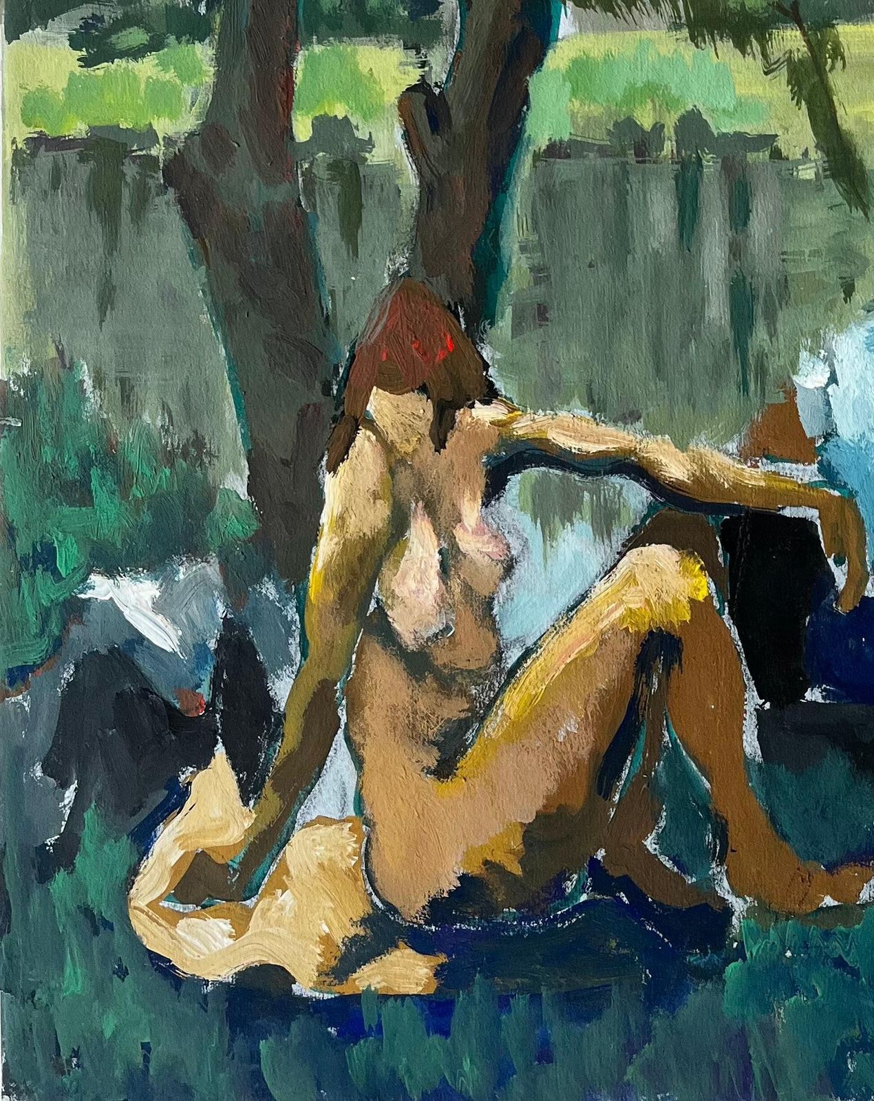 Couple By The Riverside French Modern Oil Painting By Guy Nicod photo for sale