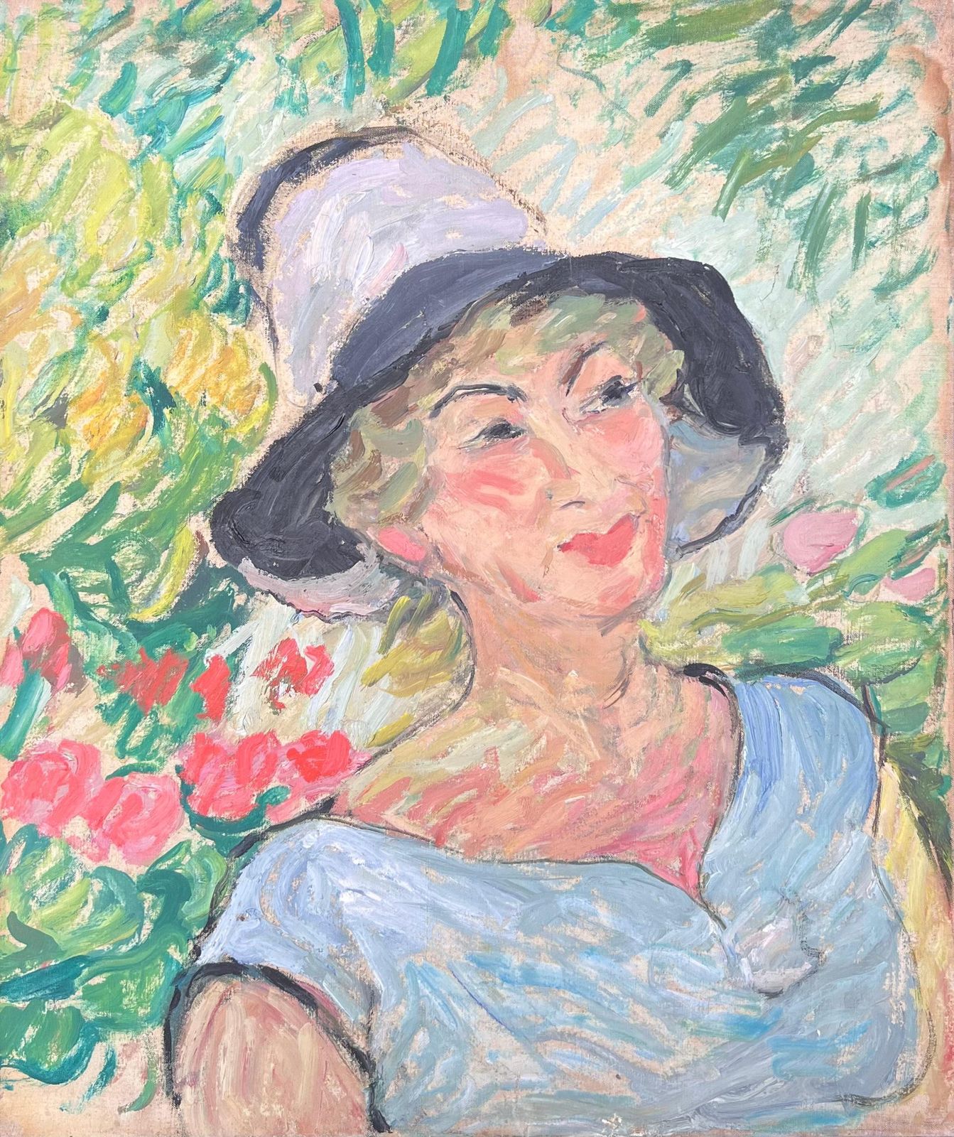 Suzanne Dinkesblonde Lady In A Summers Day Garden Mid Century French Impressionist Painting1950's