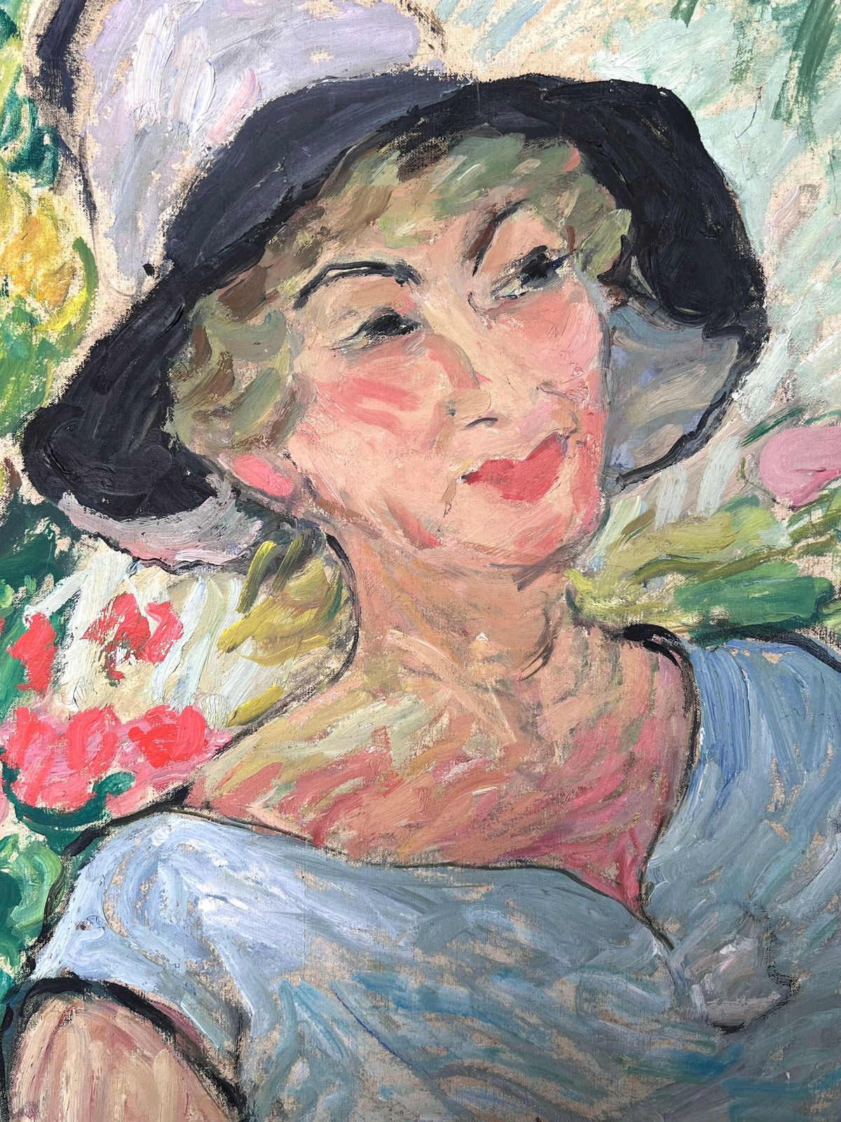 Suzanne Dinkesblonde Lady In A Summers Day Garden Mid Century French Impressionist Painting1950's photo 561.0