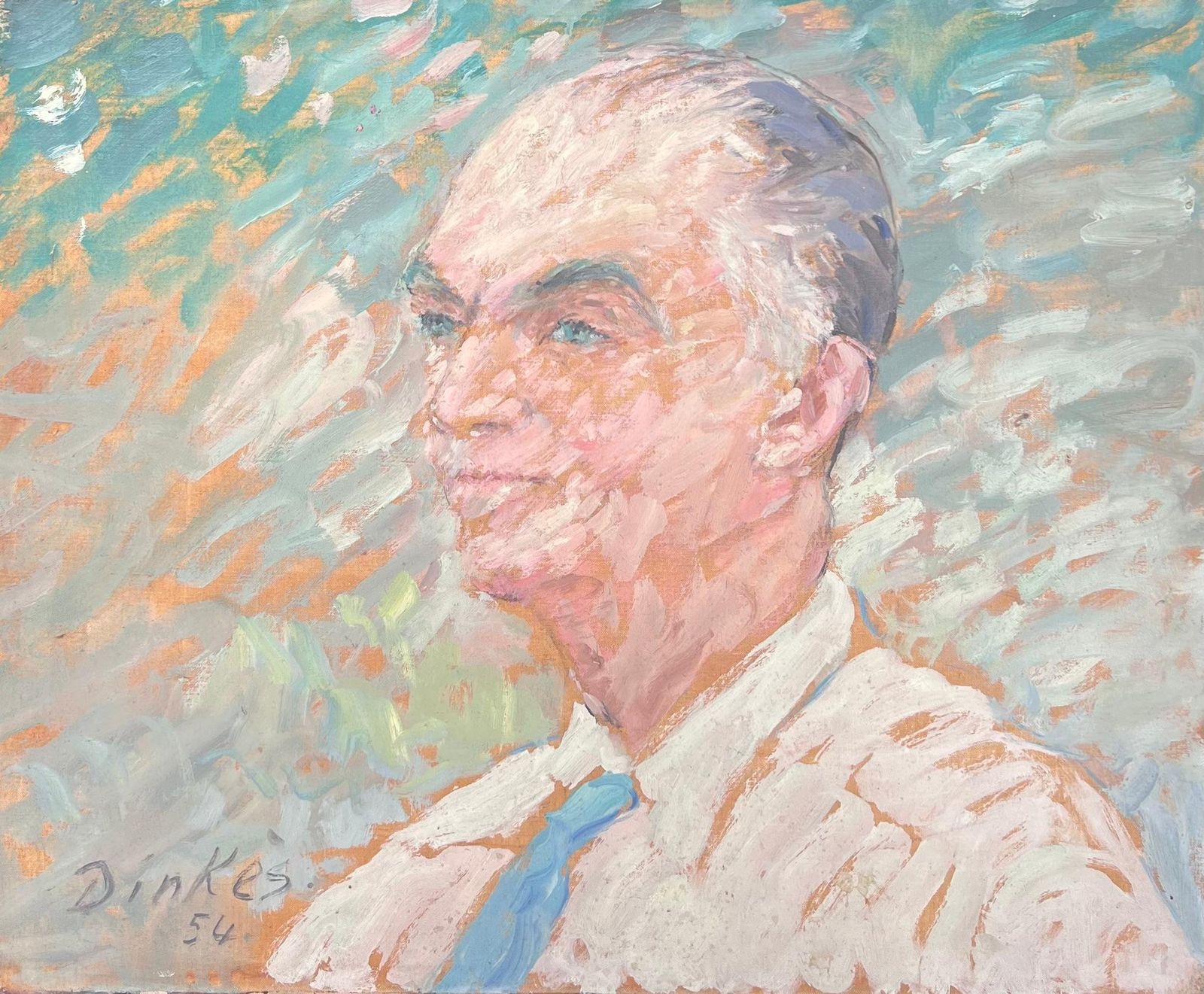 Suzanne Dinkesgrey Haired Gentleman In Blue Tie Mid Century French Impressionist Painting1950's