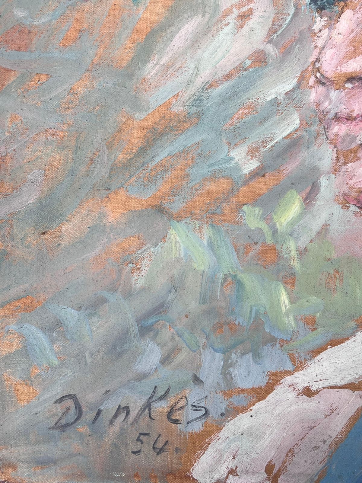 Suzanne Dinkesgrey Haired Gentleman In Blue Tie Mid Century French Impressionist Painting1950's photo buy