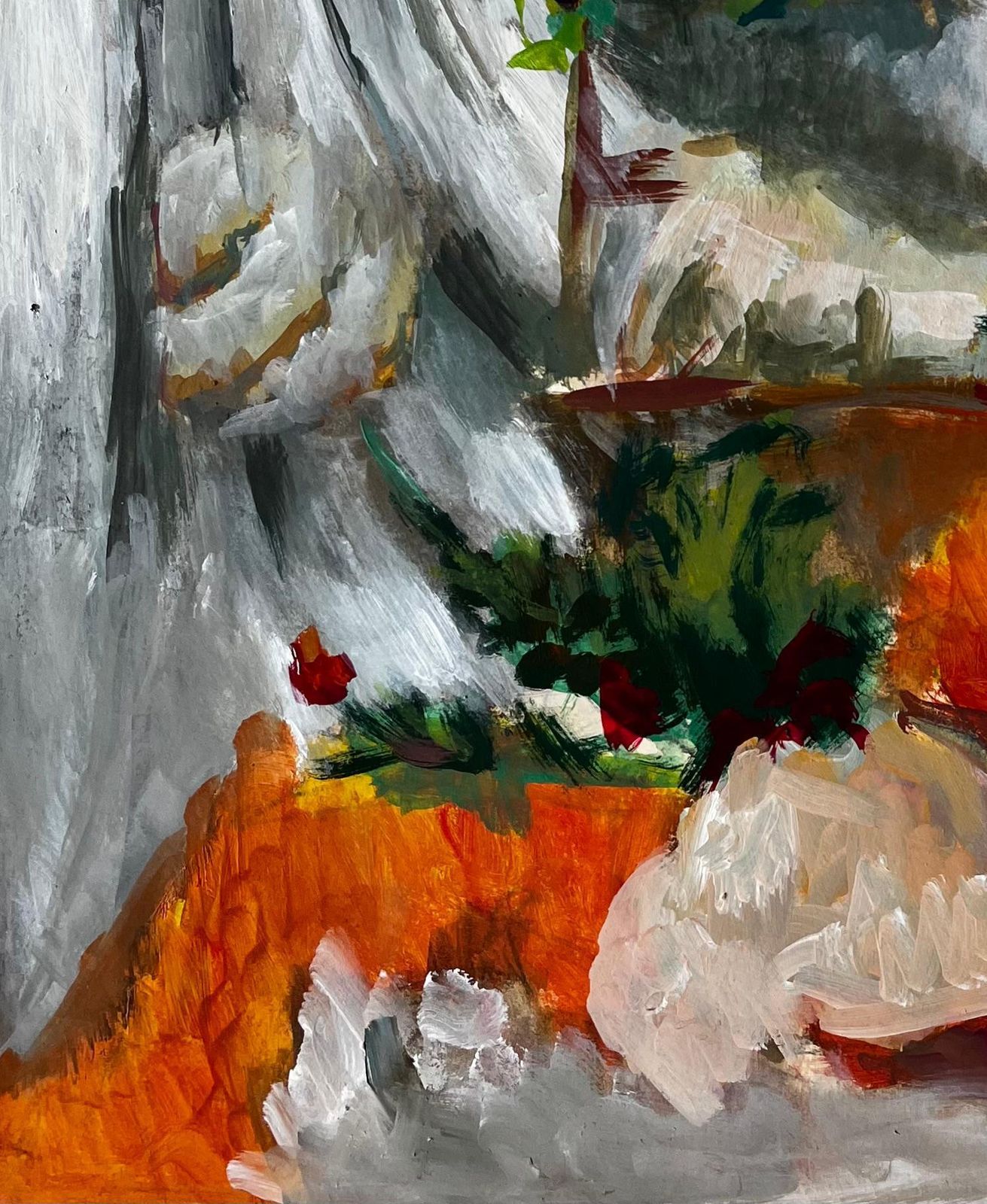 Guy Nicodstill Life With White Drapery And Flowers French Modern Gouache Painting photo 683.0