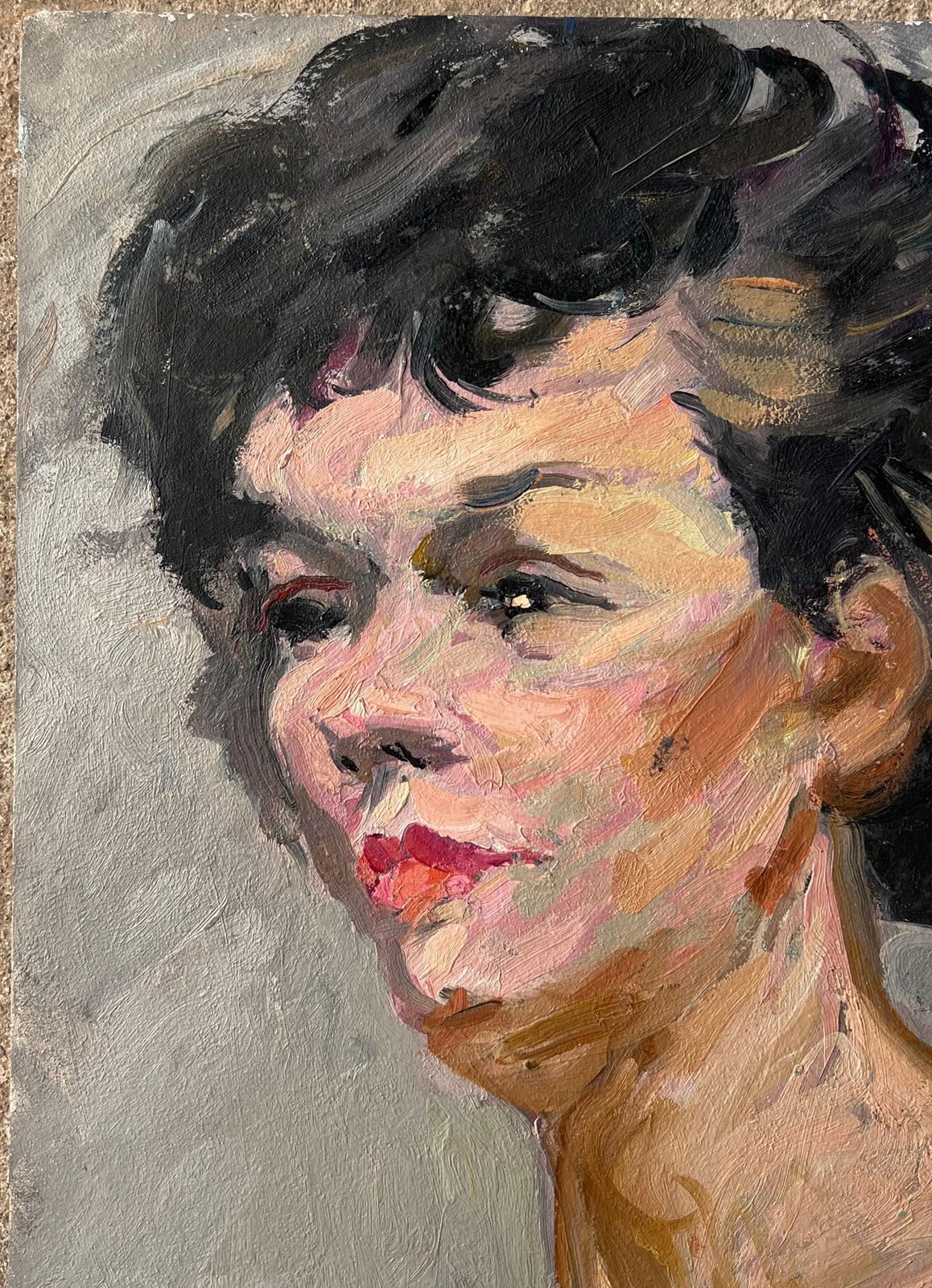 Suzanne Dinkesmid Century French Impressionist Painting Portrait Of A Nude Black Haired Lady1950's photo Art