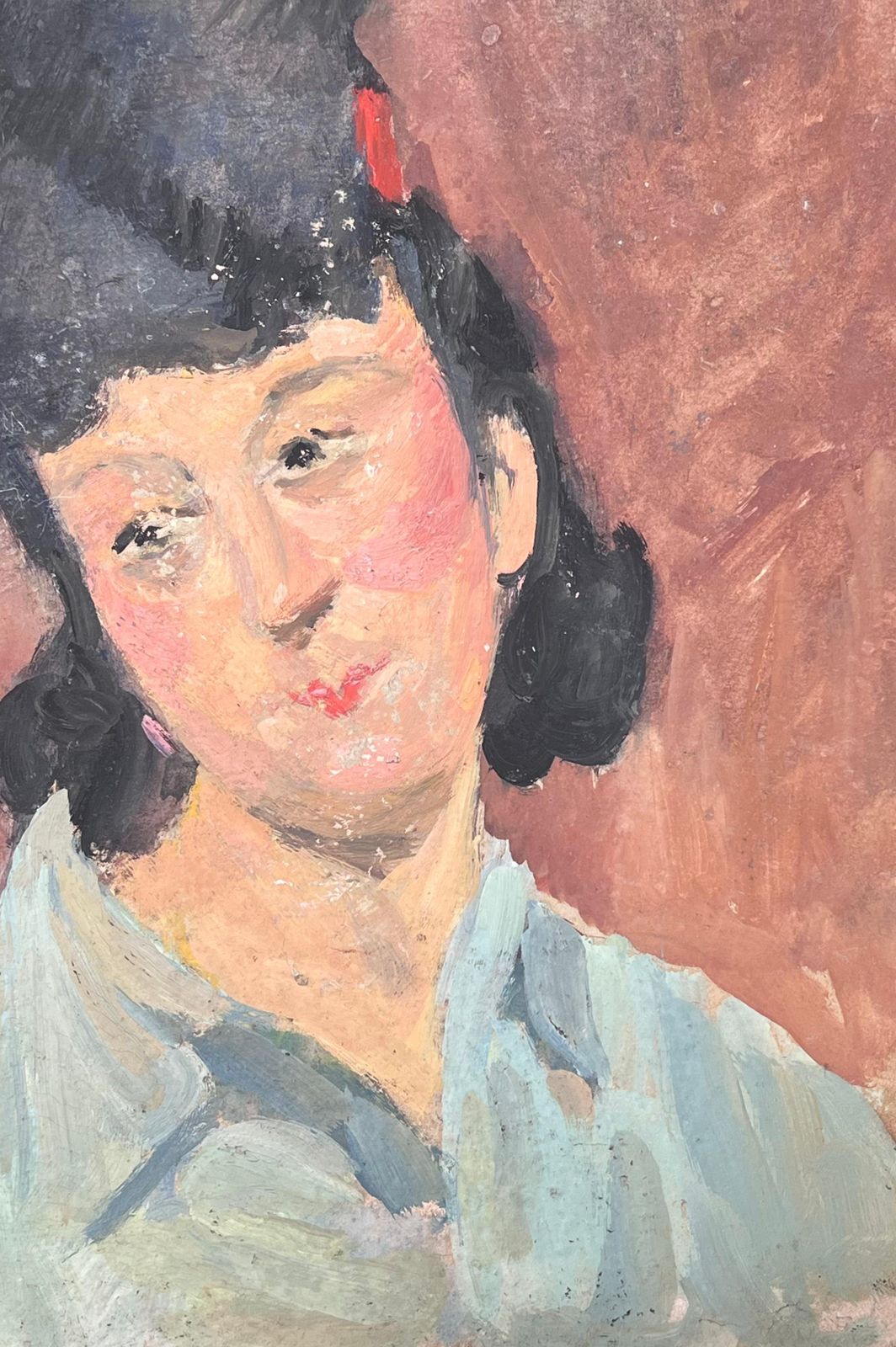 Suzanne Dinkesmid Century French Impressionist Oil Head & Shoulders Portrait Vintage Woman1950's photo for sale