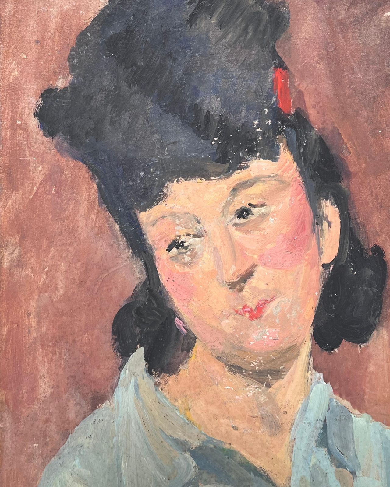 Suzanne Dinkesmid Century French Impressionist Oil Head & Shoulders Portrait Vintage Woman1950's photo 663.0